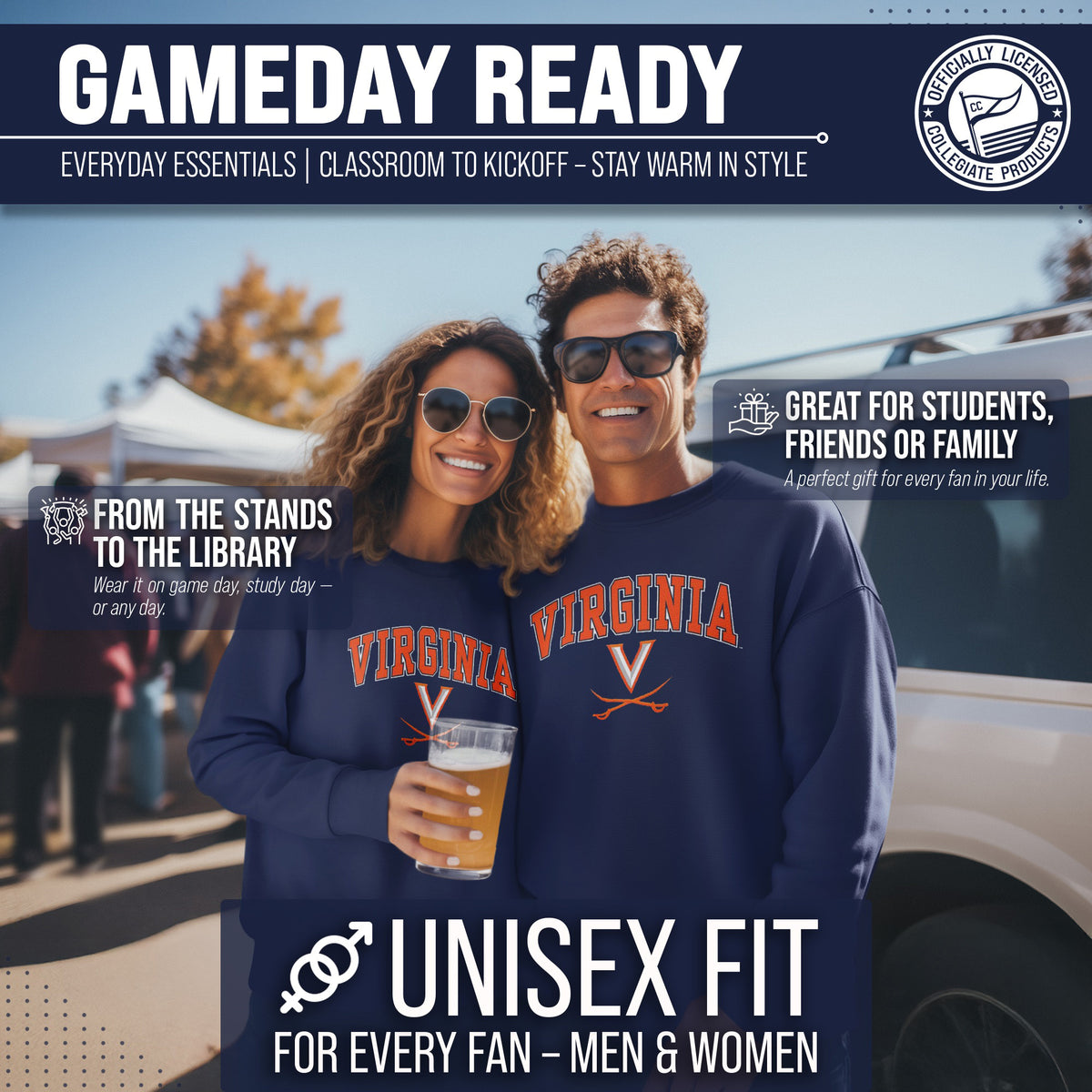 Virginia Cavaliers Adult Arch & Logo Soft Style Gameday Crewneck Sweatshirt - Navy