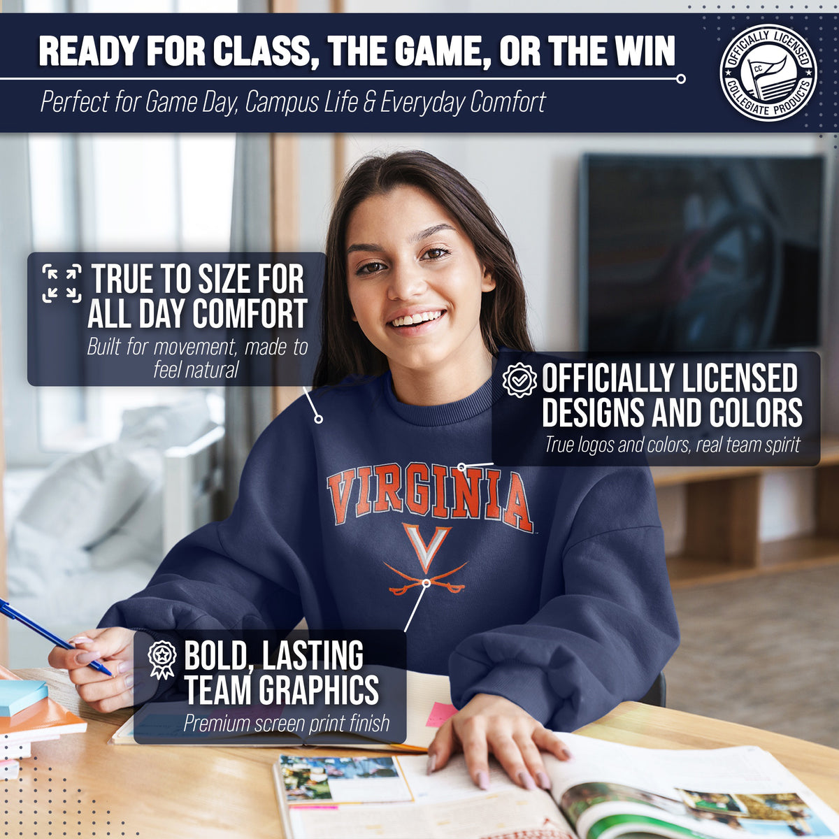 Virginia Cavaliers Adult Arch & Logo Soft Style Gameday Crewneck Sweatshirt - Navy