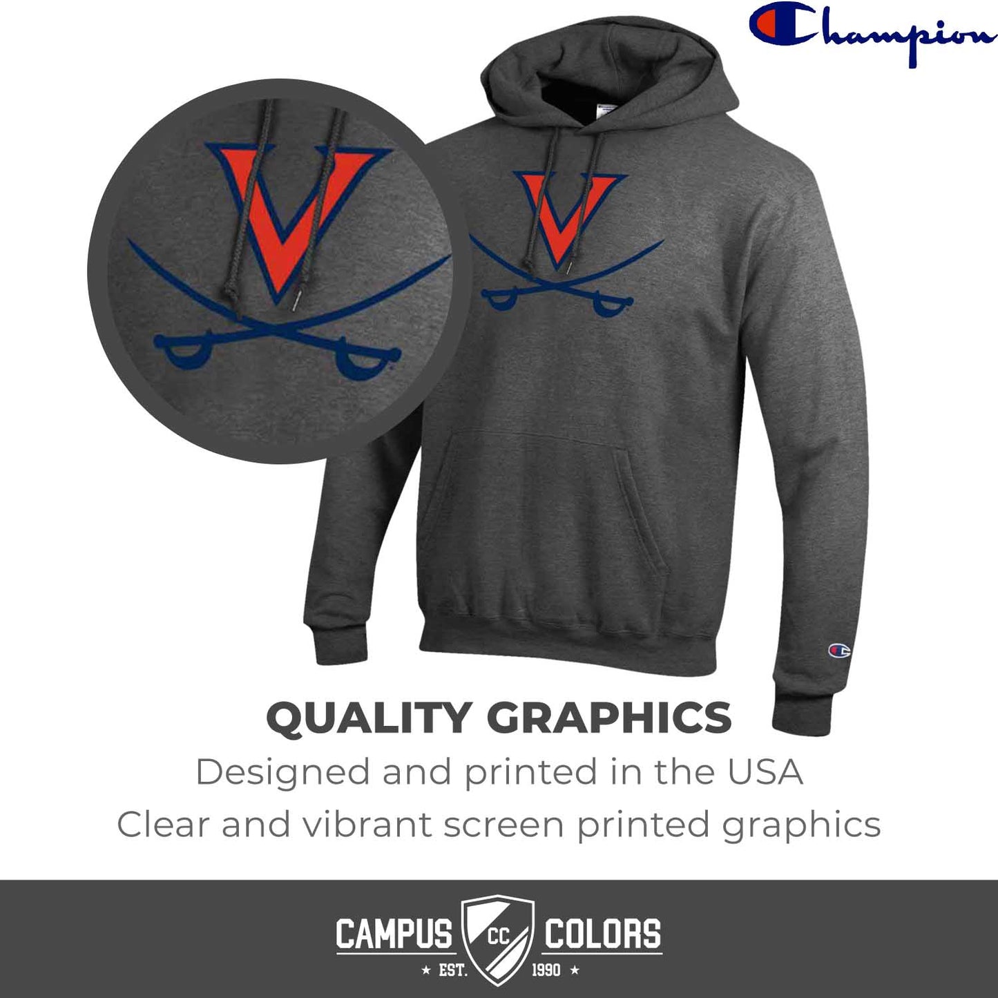 Virginia Cavaliers Adult Mascot Fleece Hooded Sweatshirt - Charcoal