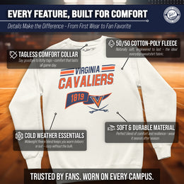 Virginia Cavaliers NCAA Adult Unisex Varsity Club Pennant Crewneck Fleece Sweatshirt - Off White