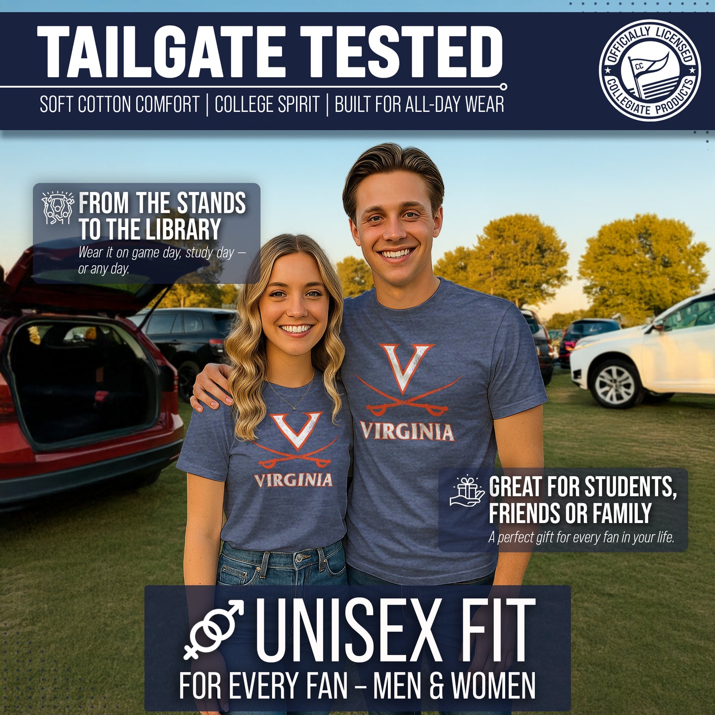Virginia Cavaliers Adult MVP Heathered Cotton Blend T-Shirt - Navy