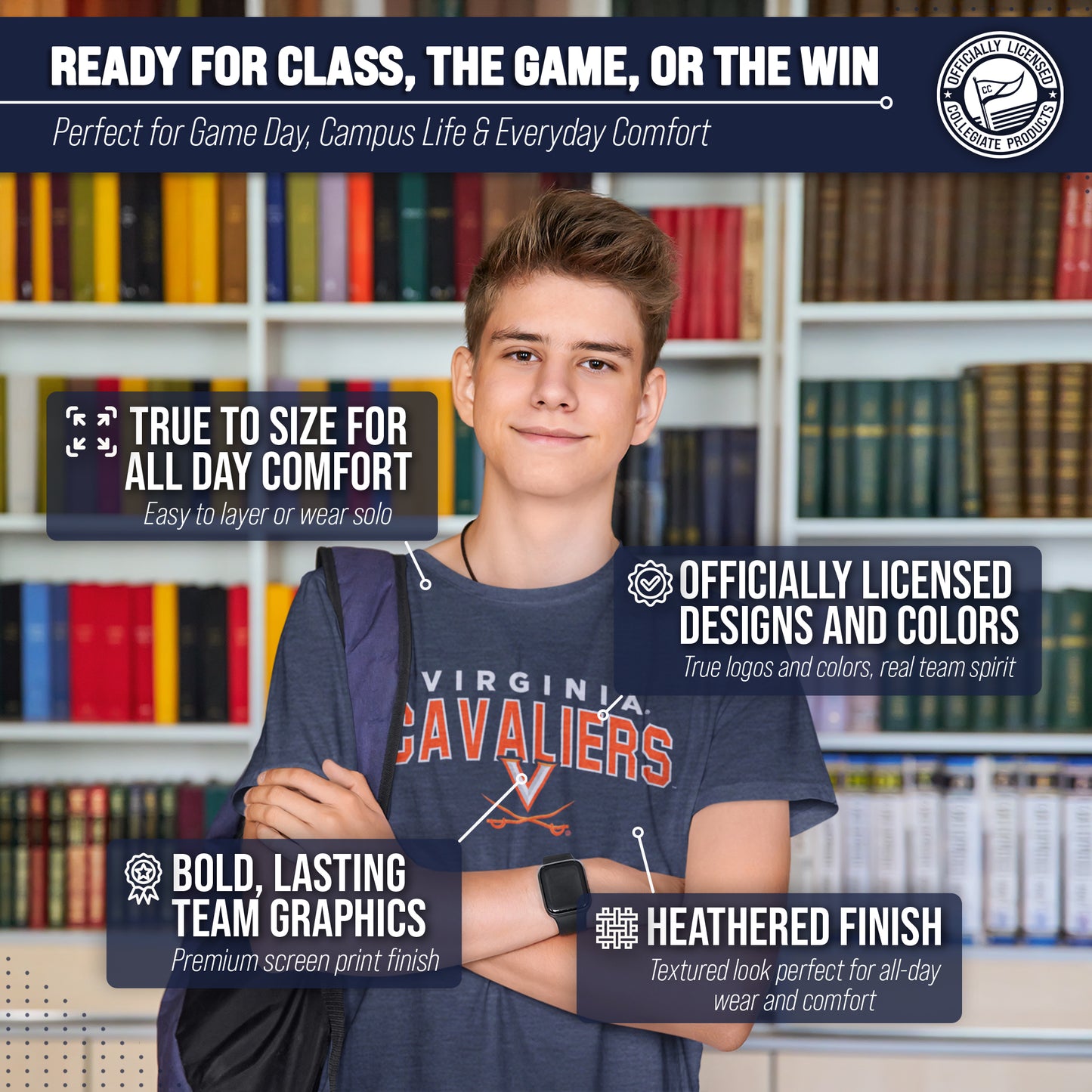 Virginia Cavaliers NCAA Adult Unisex Starting Fresh T-Shirt - Navy Heather