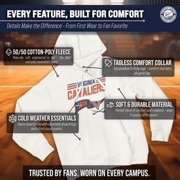 Virginia Cavaliers NCAA Adult Unisex Varsity Club Pennant Hooded Fleece Sweatshirt - Off White