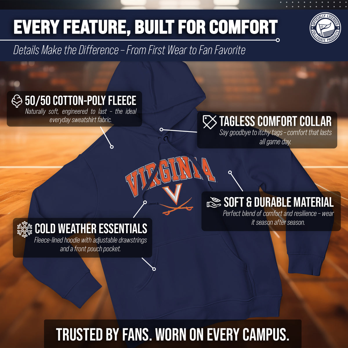 Virginia Cavaliers Arch & Logo Gameday Hoodie - Navy
