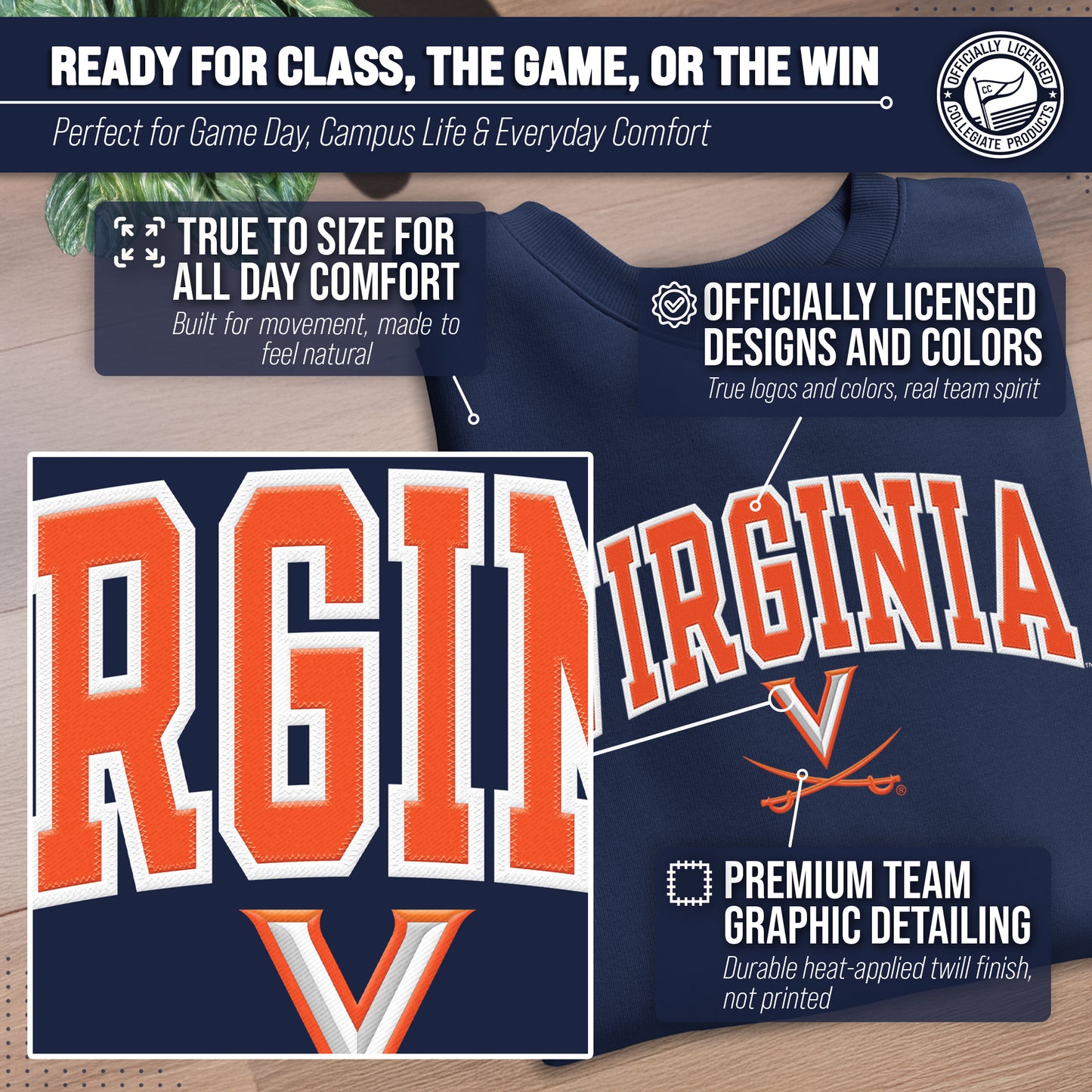 Virginia Cavaliers Adult Tackle Twill Crewneck - Navy