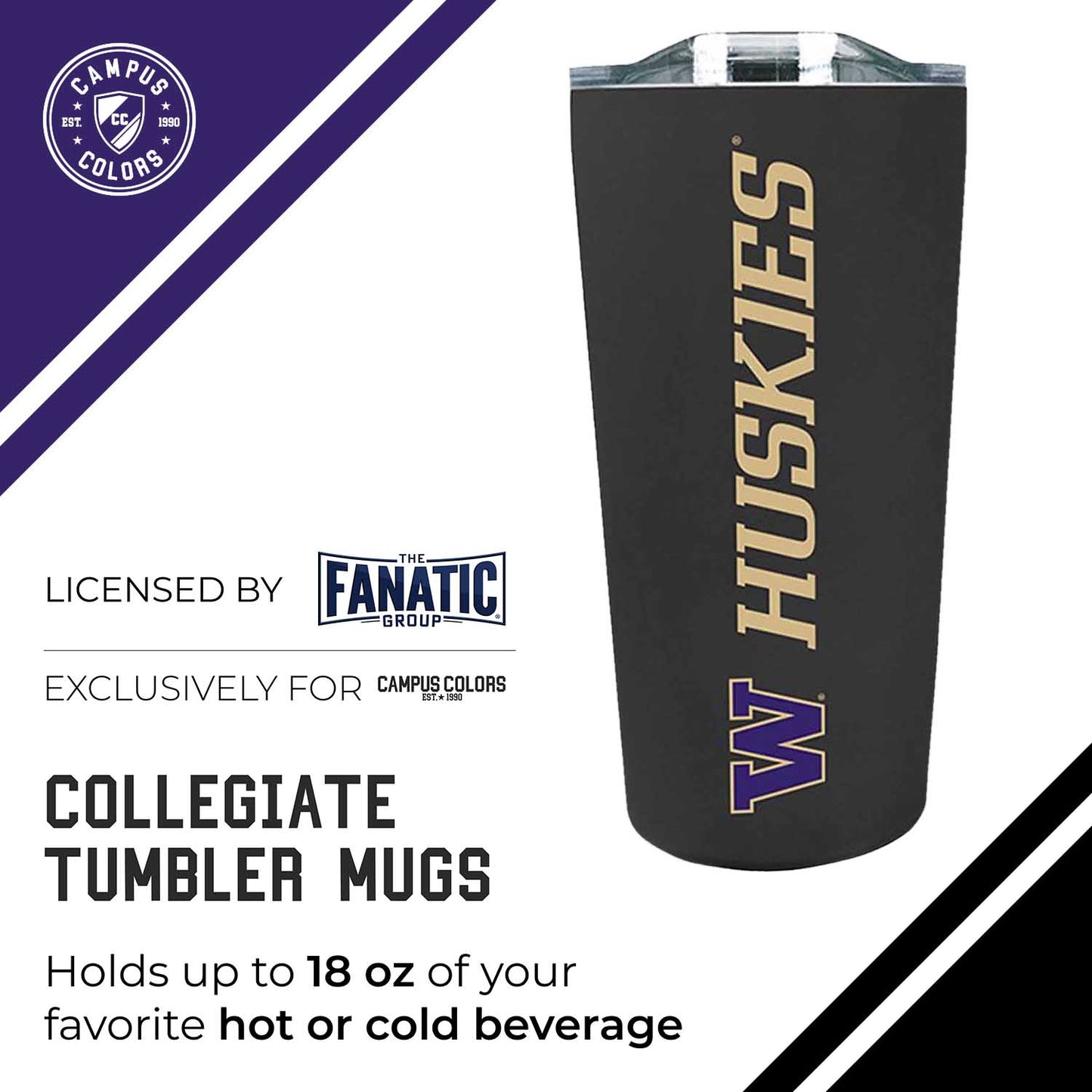 Washington Huskies Campus Colors  NCAA Tumbler - Black