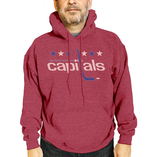 Washington Capitals Adult NHL Retro Logo Hockey Fleece Hooded Sweatshirt - Red Heather