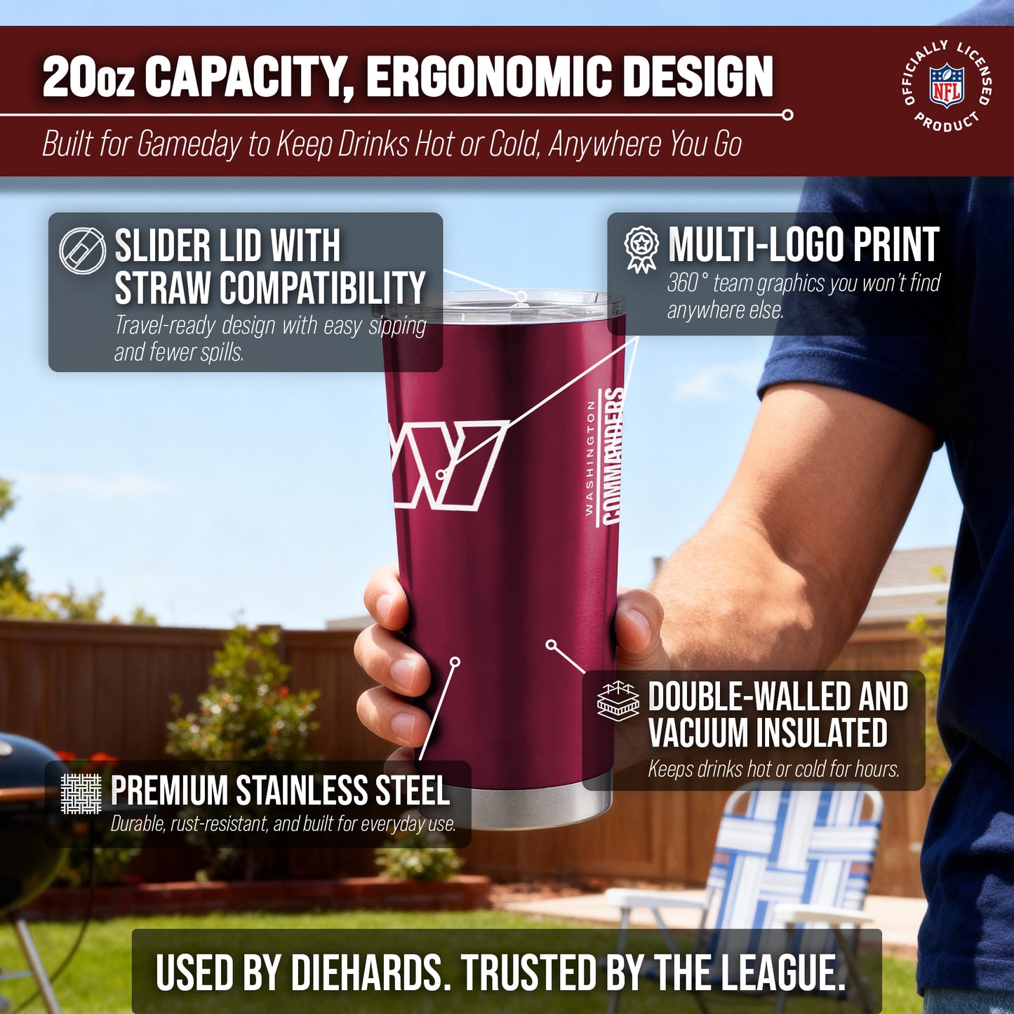 Washington Commanders NFL 20oz Gameday Stainless Steel Tumbler - Maroon