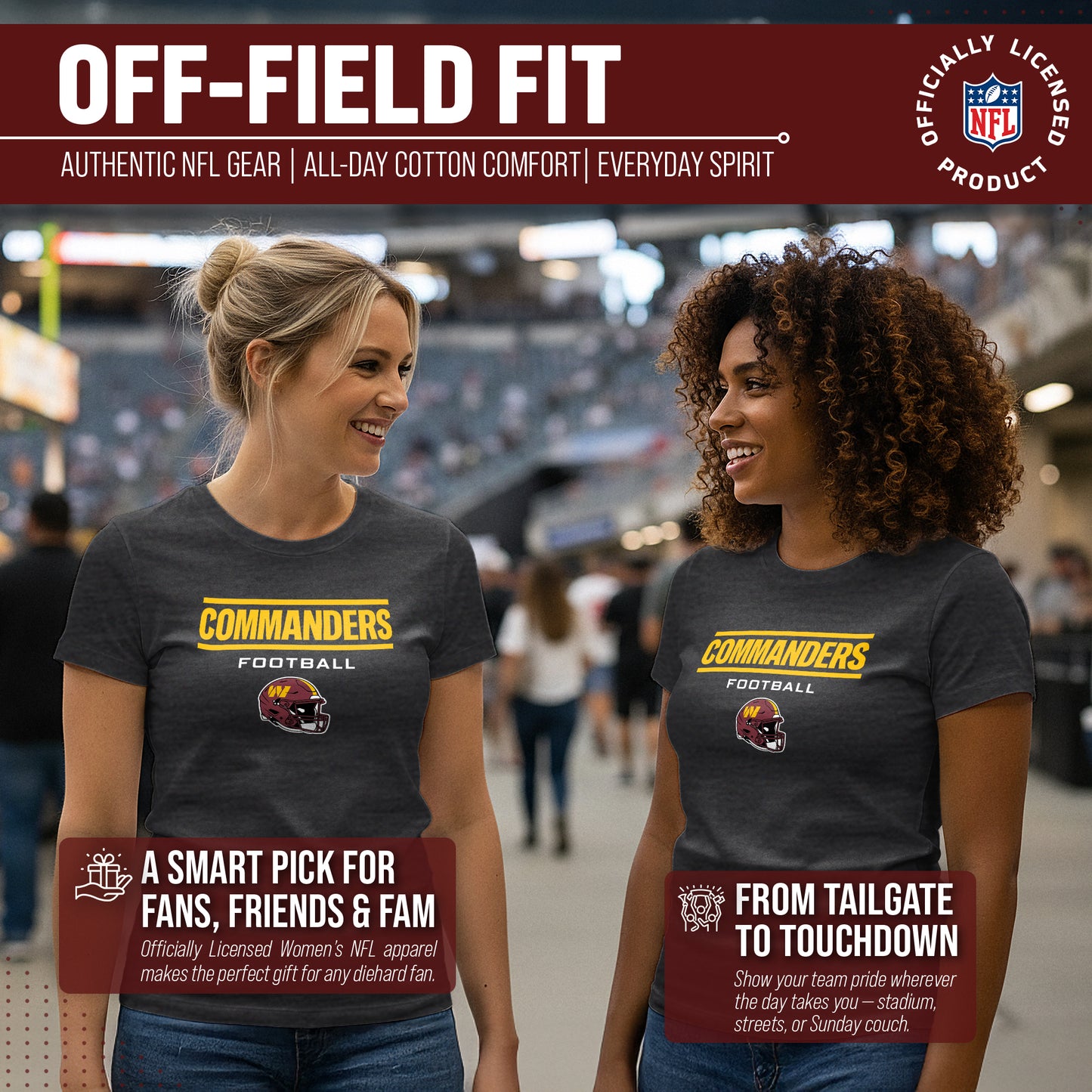 Washington Commanders Women's NFL Football Helmet Short Sleeve Tagless T-Shirt - Charcoal