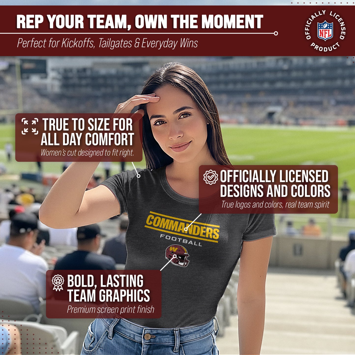Washington Commanders Women's NFL Football Helmet Short Sleeve Tagless T-Shirt - Charcoal