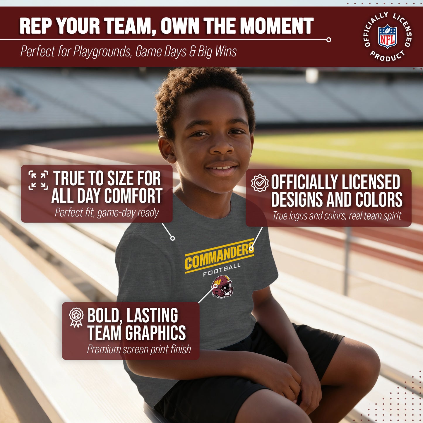 Washington Commanders NFL Youth Football Helmet Tagless T-Shirt - Charcoal