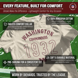 Washington Commanders NFL Adult Big Date Tag-Less T-Shirt - Natural