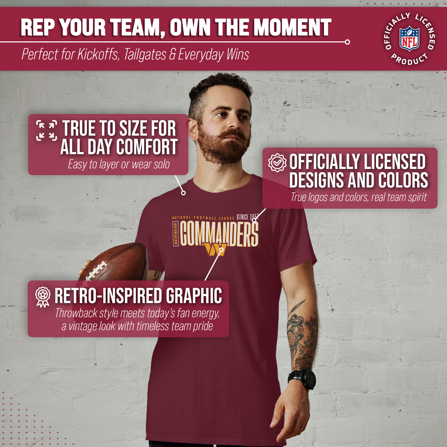 Washington Commanders NFL Adult Modern Endzone Tag-Less T-Shirt - Garnet