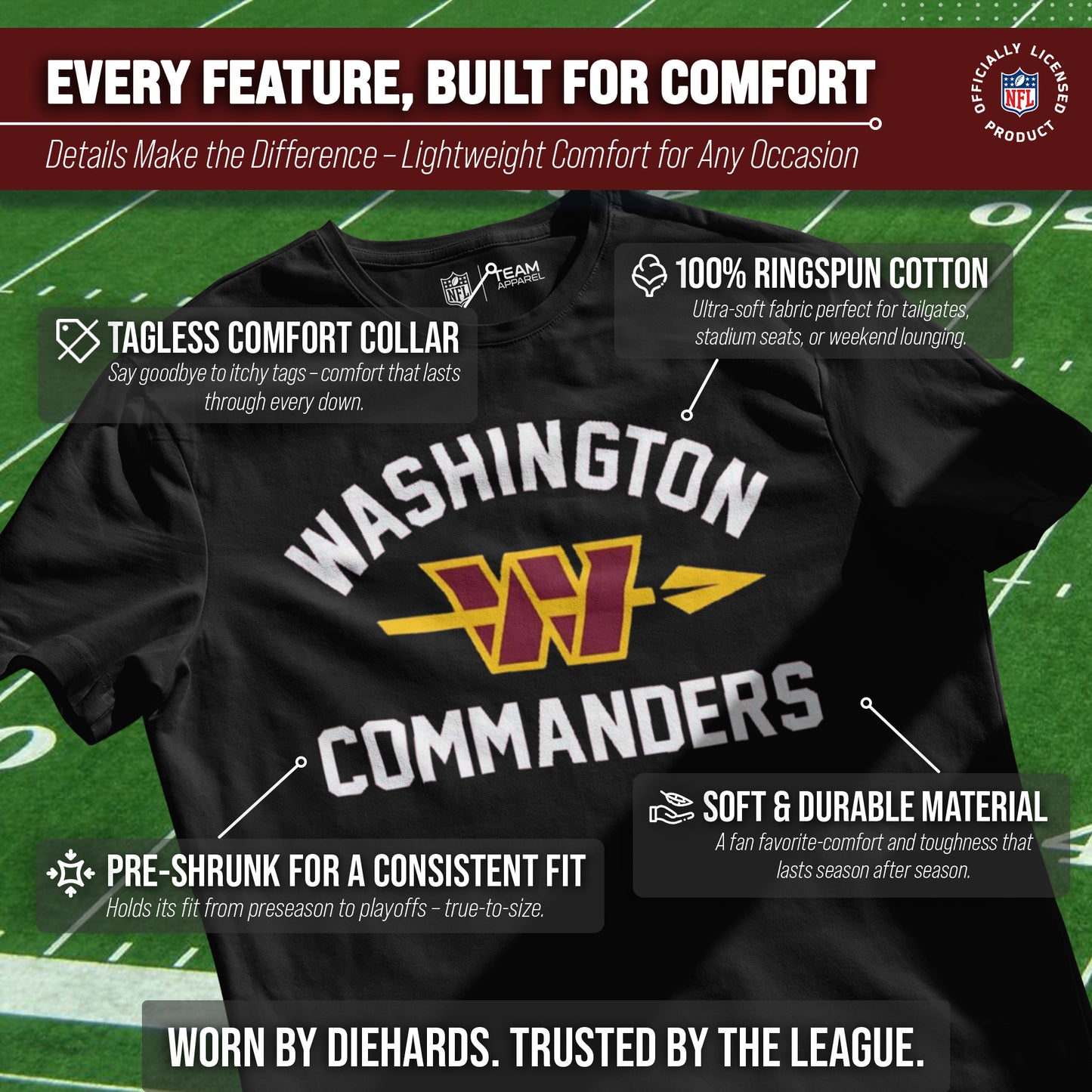 Washington Commanders  Mens Womens Retro Gameday Tee - Black