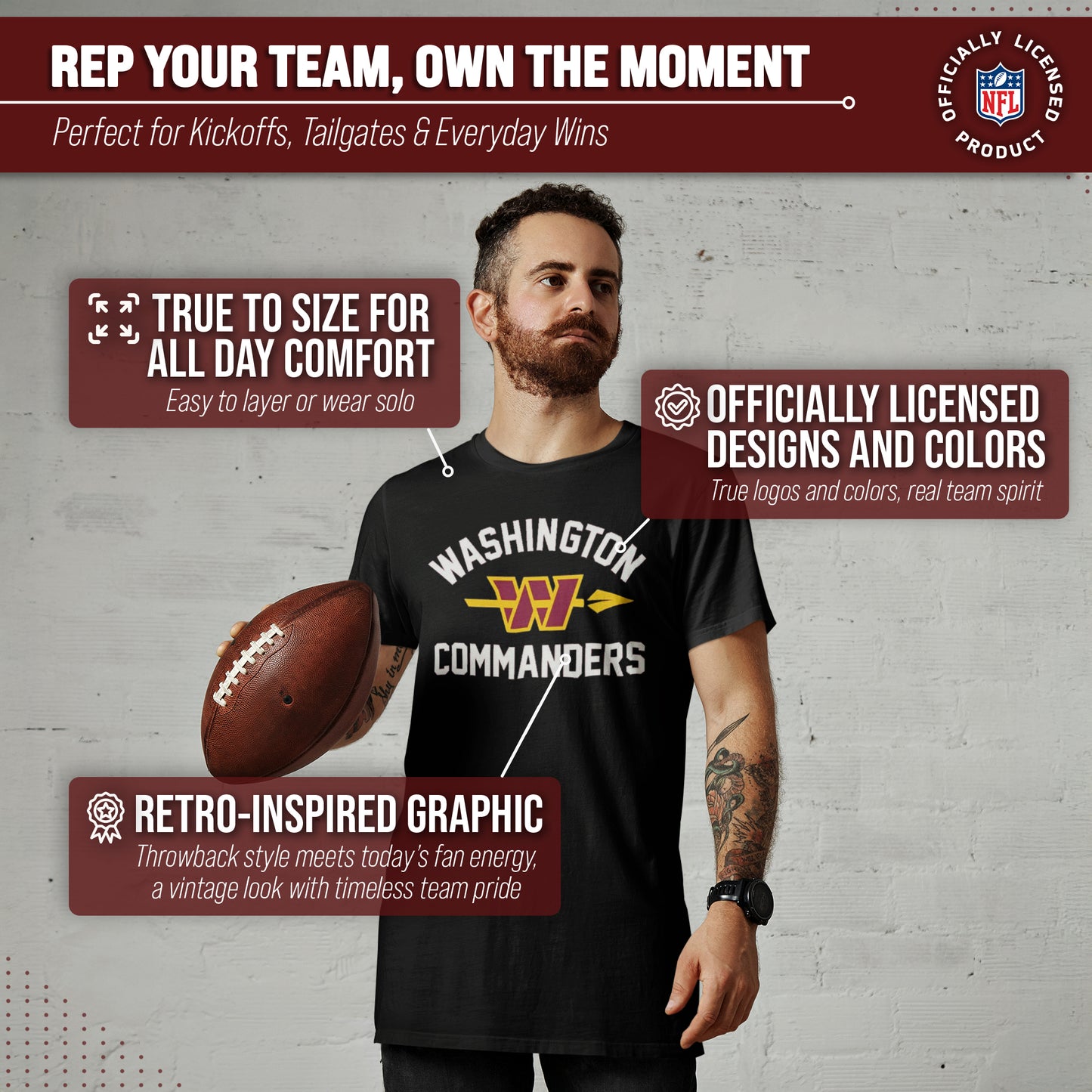 Washington Commanders  Mens Womens Retro Gameday Tee - Black