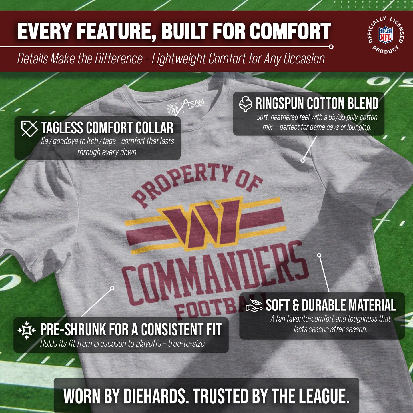 Washington Commanders NFL Adult Property Of T-Shirt - Sport Gray