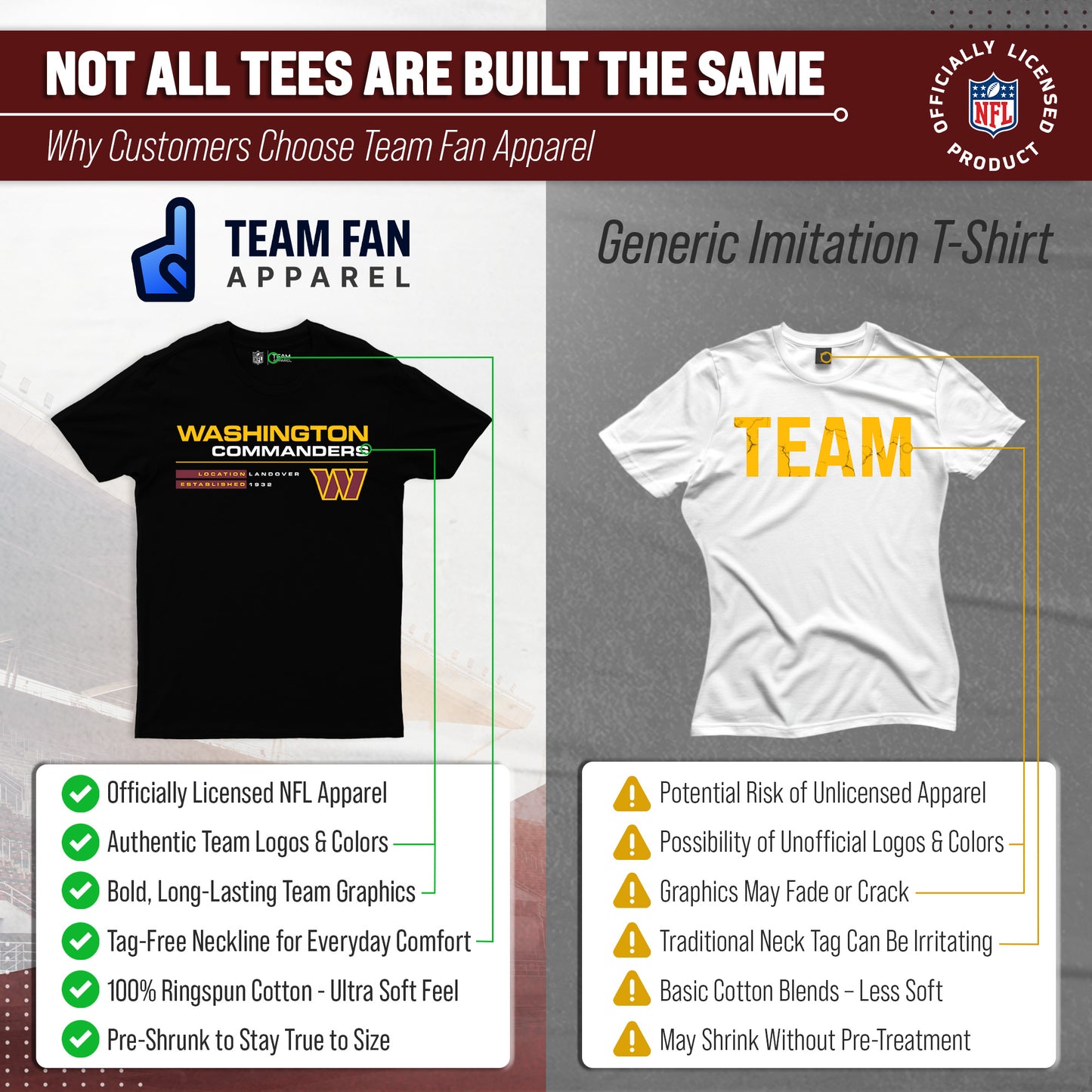 Washington Commanders Adult NFL Speed Stat Sheet T-Shirt - Black