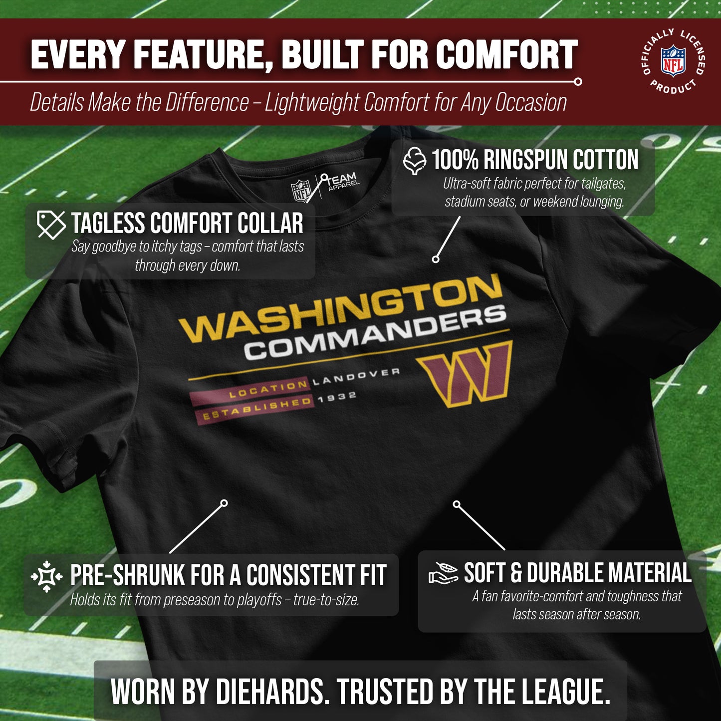 Washington Commanders Adult NFL Speed Stat Sheet T-Shirt - Black
