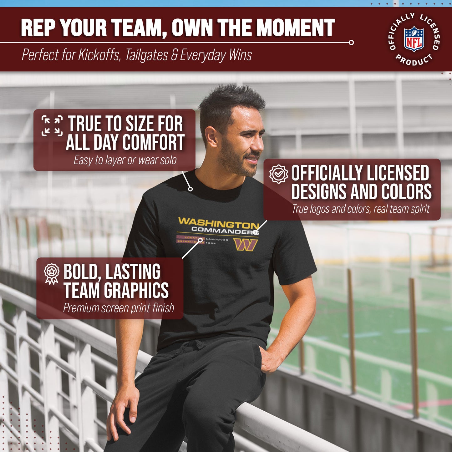 Washington Commanders Adult NFL Speed Stat Sheet T-Shirt - Black