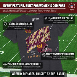 Washington Commanders NFL Womens Distressed Helmet Tag-Less Soft T-Shirt - Heather Charcoal