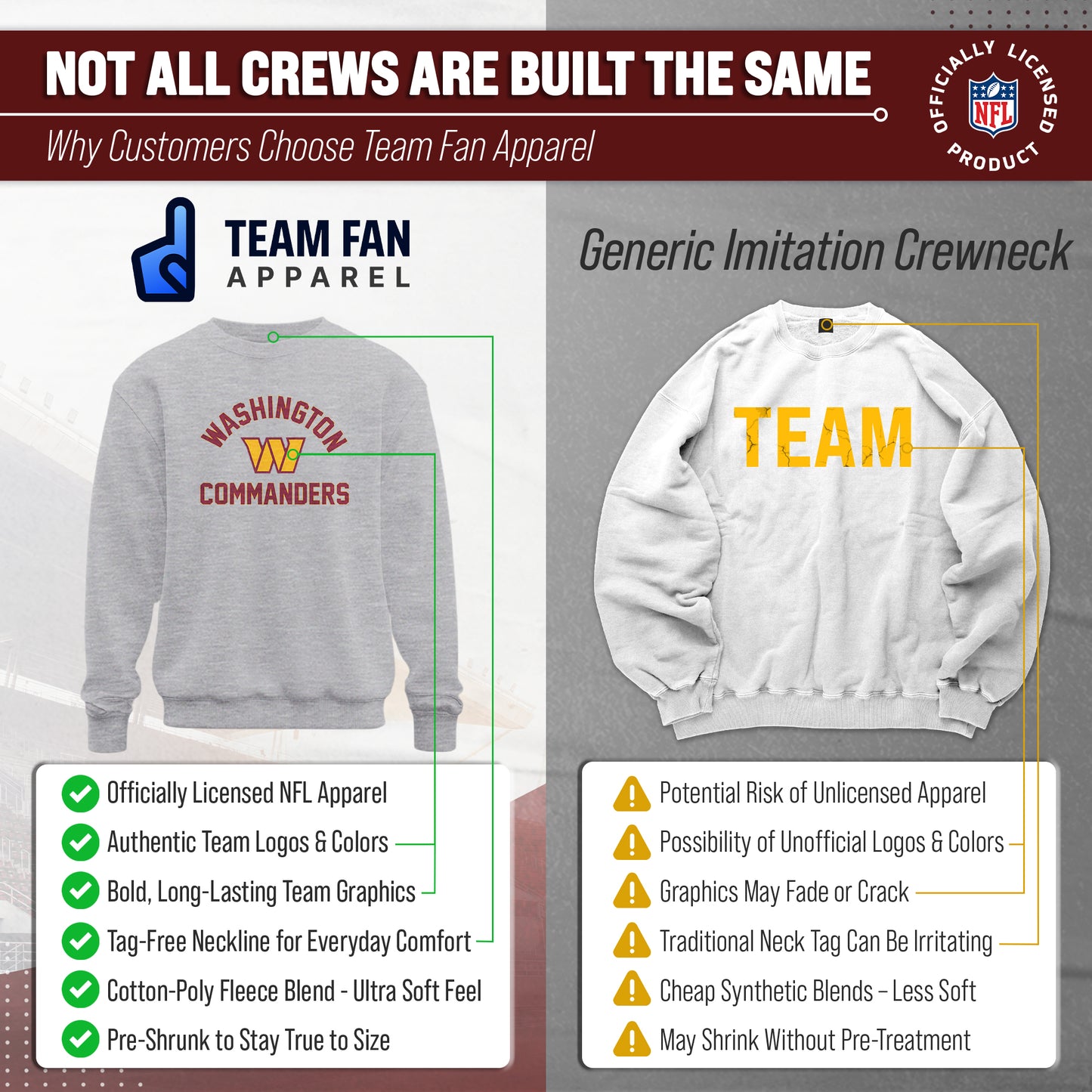 Washington Commanders NFL Adult Gameday Football Crewneck Sweatshirt - Gray