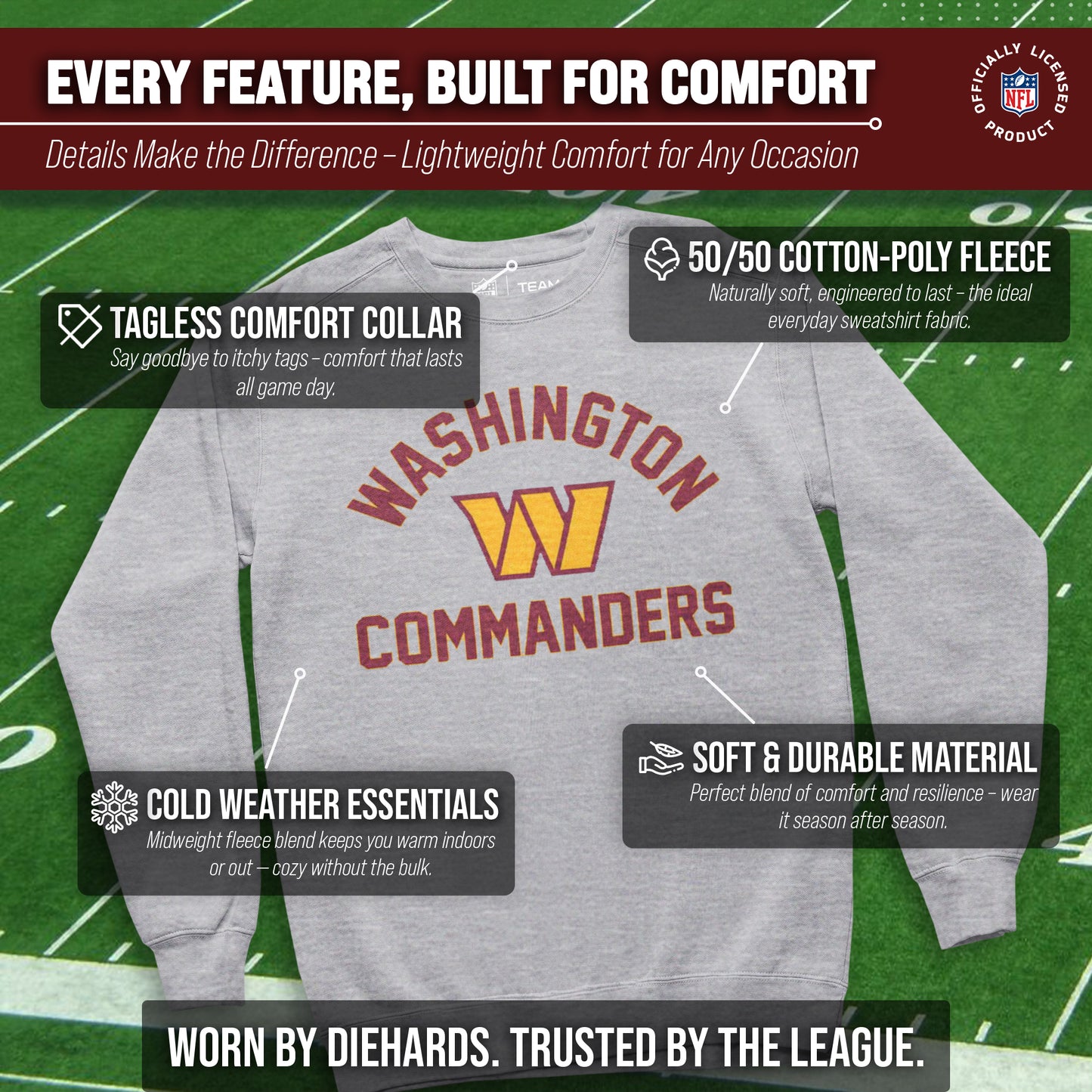 Washington Commanders NFL Adult Gameday Football Crewneck Sweatshirt - Gray