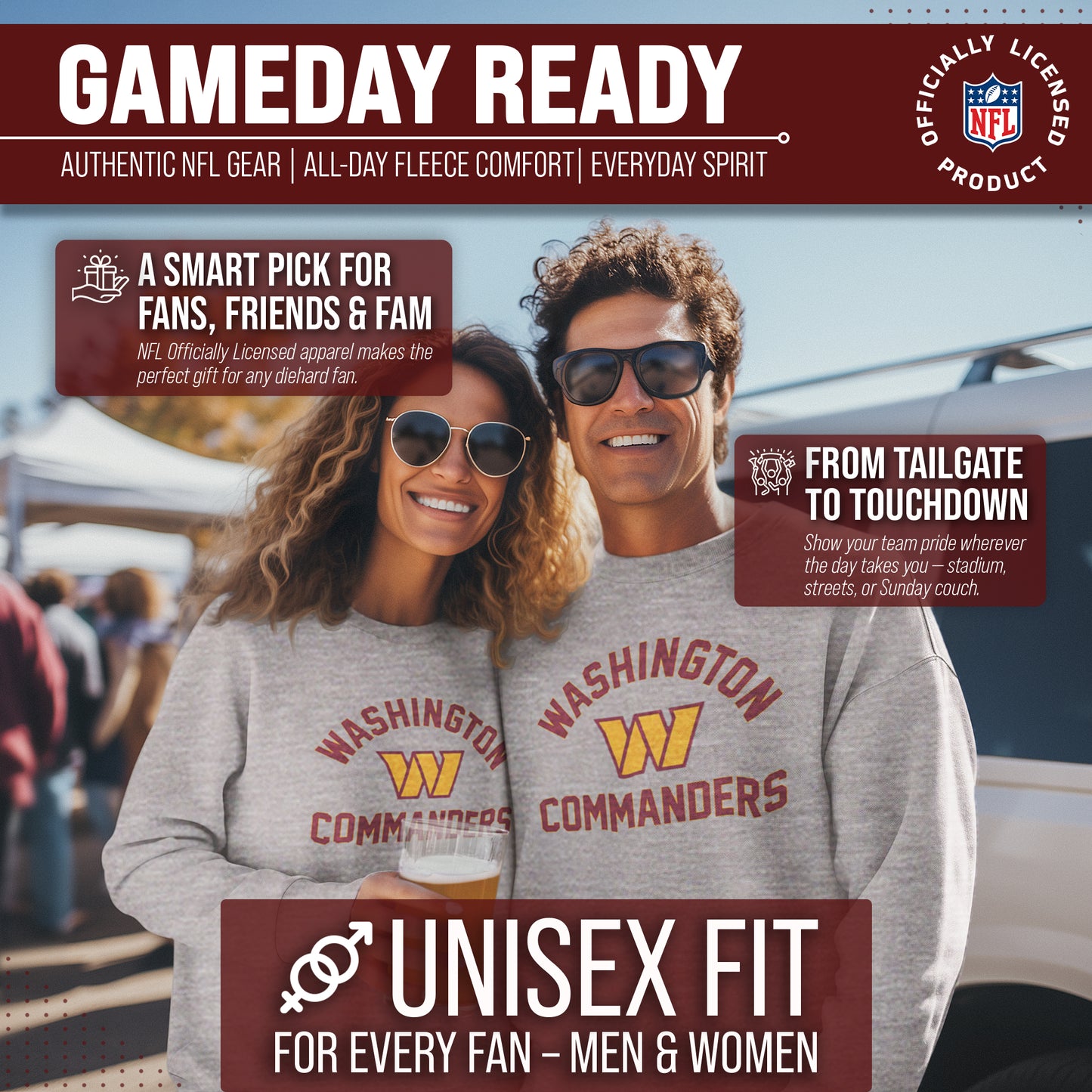 Washington Commanders NFL Adult Gameday Football Crewneck Sweatshirt - Gray