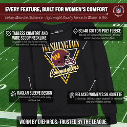 Washington Commanders NFL Womens Retro Triangle French Terry Slouchy Top- Raglan Sleeves - Heather Charcoal