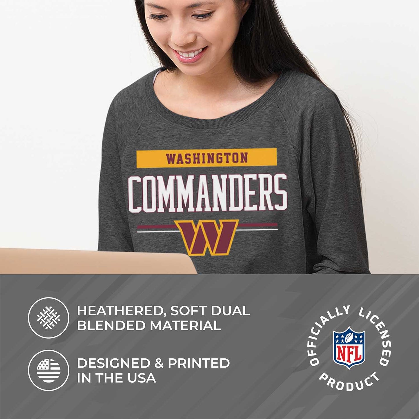 Washington Commanders NFL Womens Team Block French Terry Slouchy Top - Charcoal