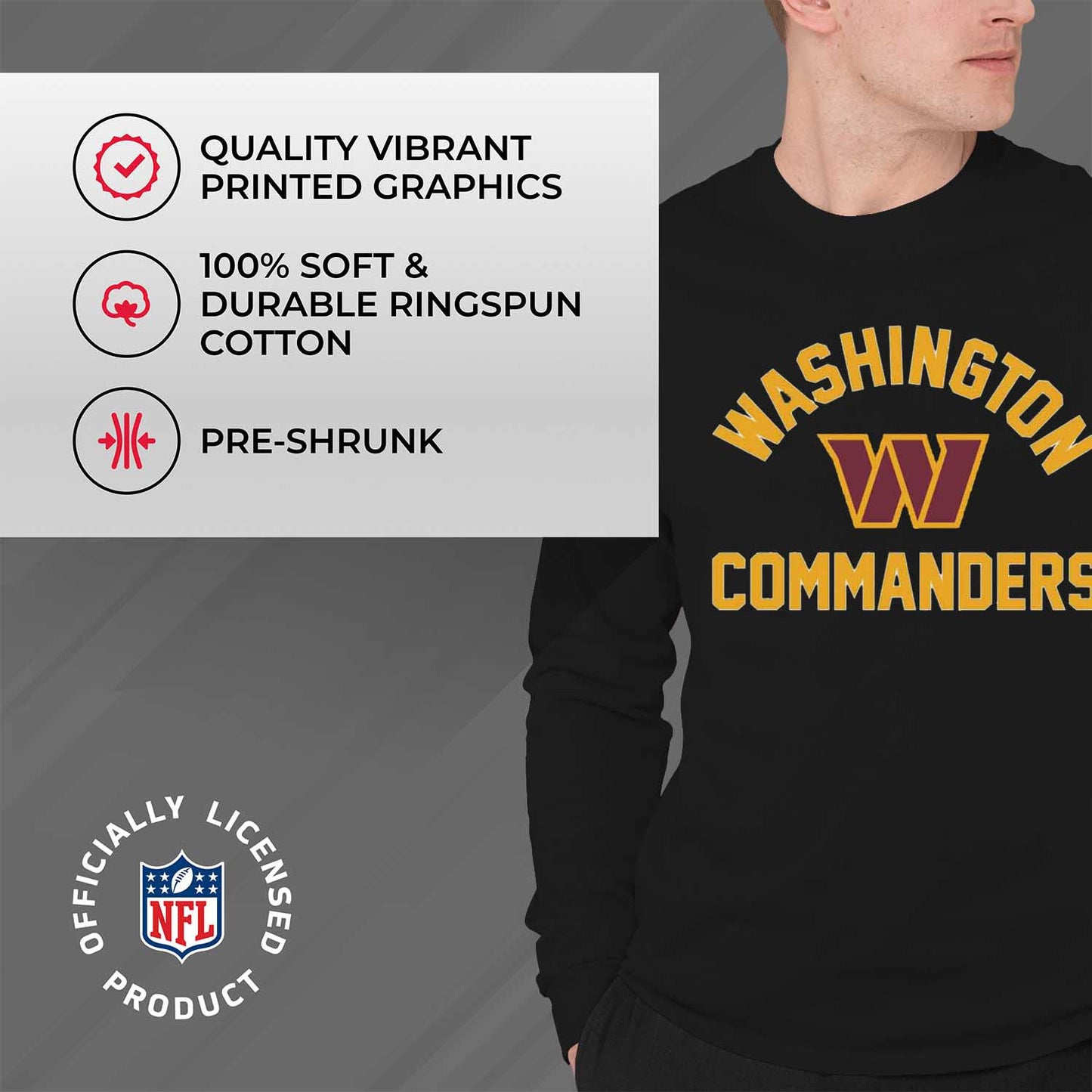 Washington Commanders NFL Gameday Adult Football Long Sleeve Shirt - Black