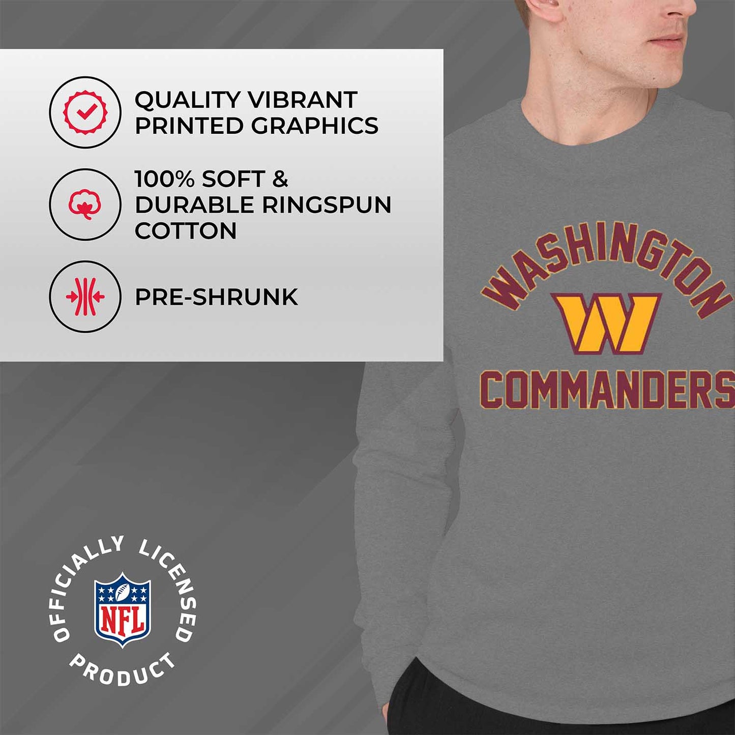 Washington Commanders NFL Gameday Adult Football Long Sleeve Shirt - Sport Gray