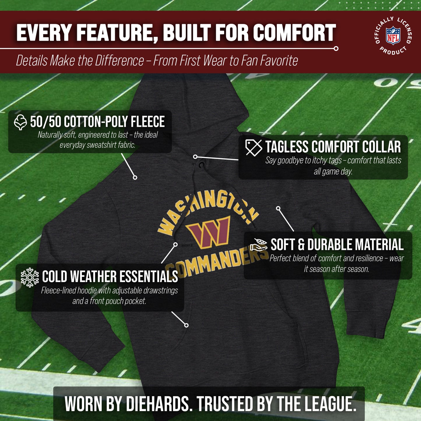 Washington Commanders Team Fan Apparel NFL  Gameday Hoodie - Charcoal