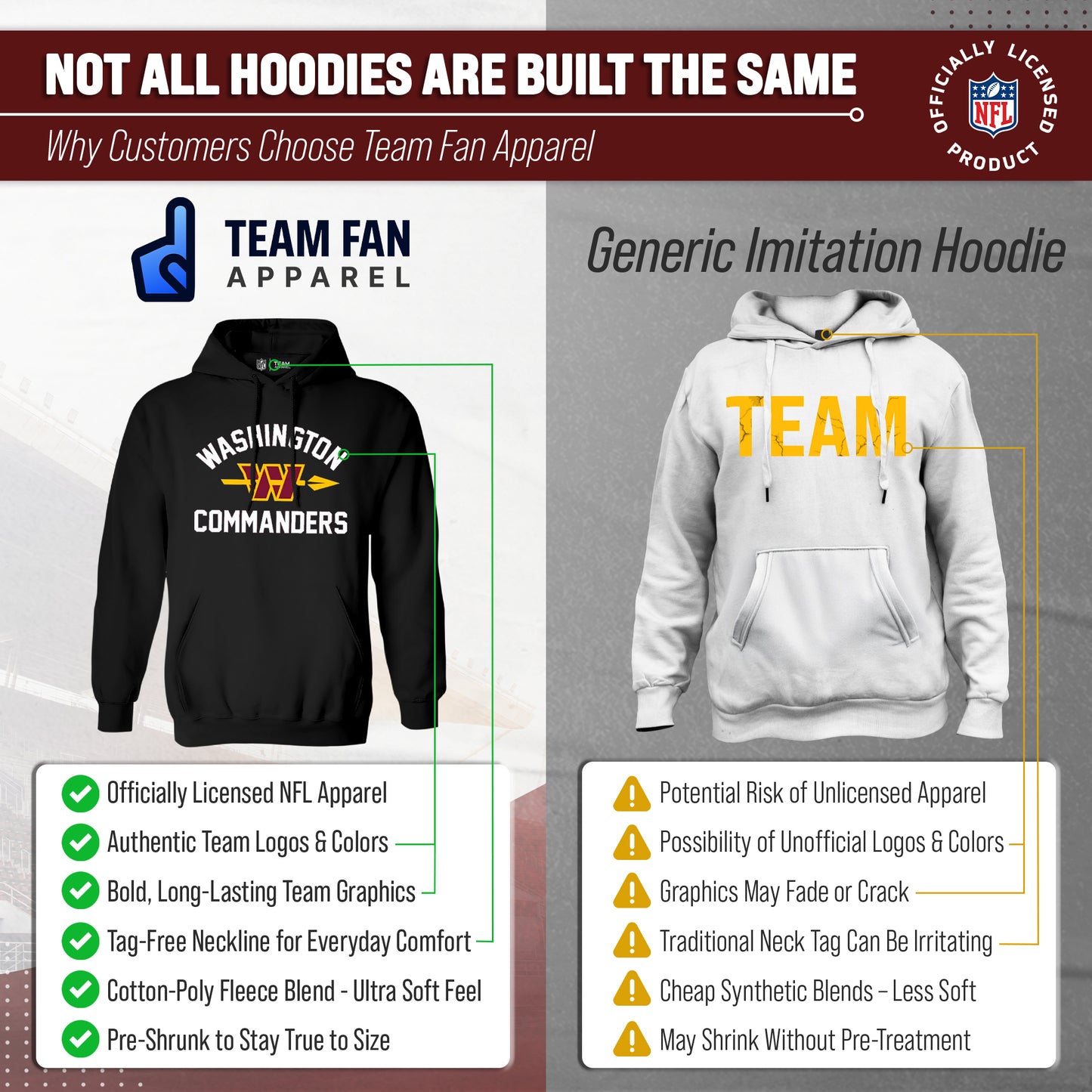 Washington Commanders NFL Adult Unisex Retro Gameday Ultra Soft Fleece Hooded Sweatshirt - Black