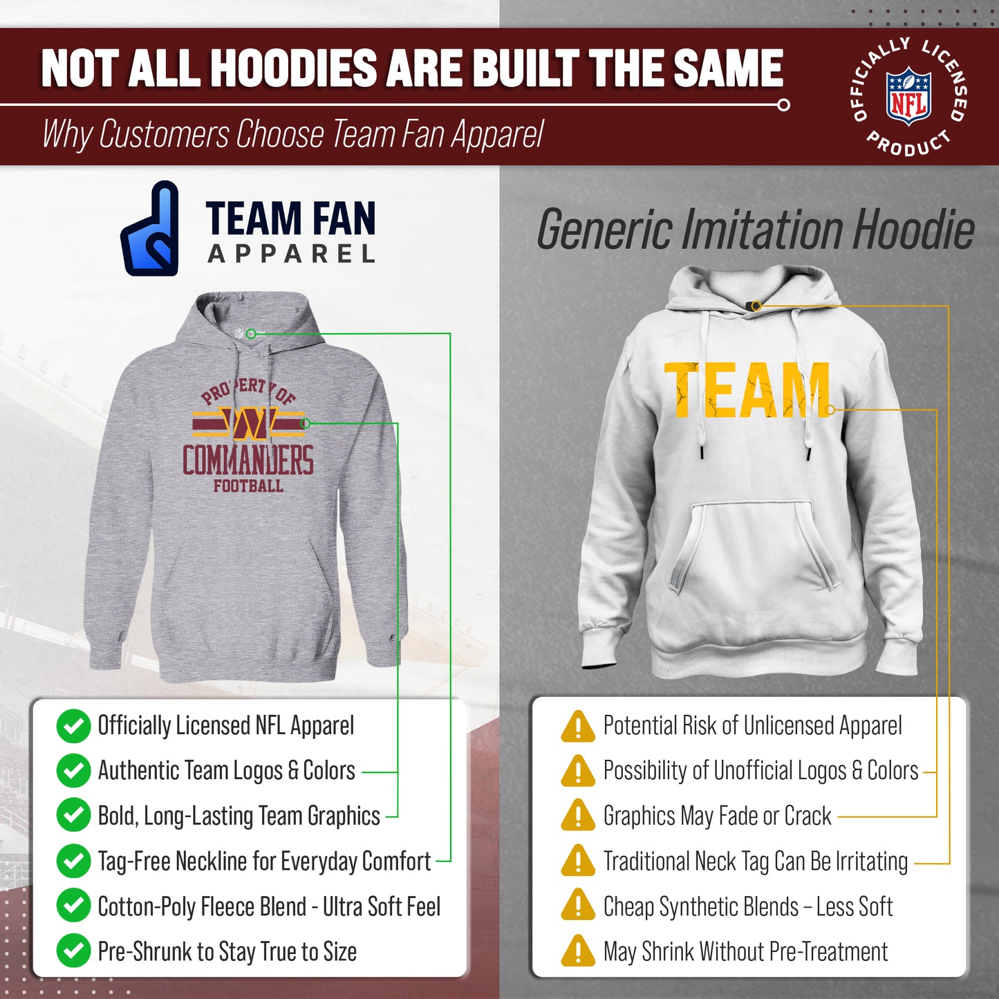 Washington Commanders NFL Adult Property Of Hooded Sweatshirt - Sport Gray