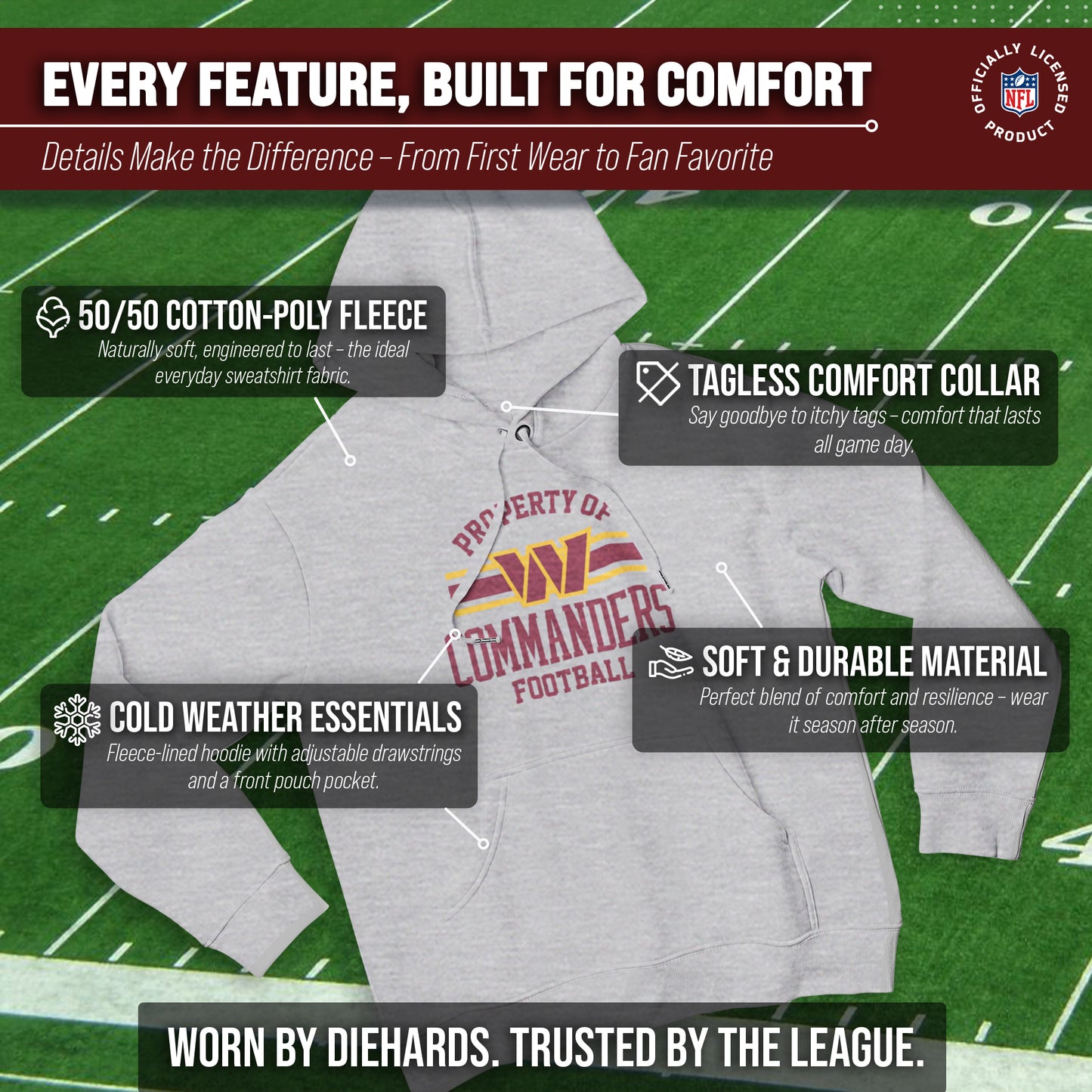 Washington Commanders NFL Adult Property Of Hooded Sweatshirt - Sport Gray