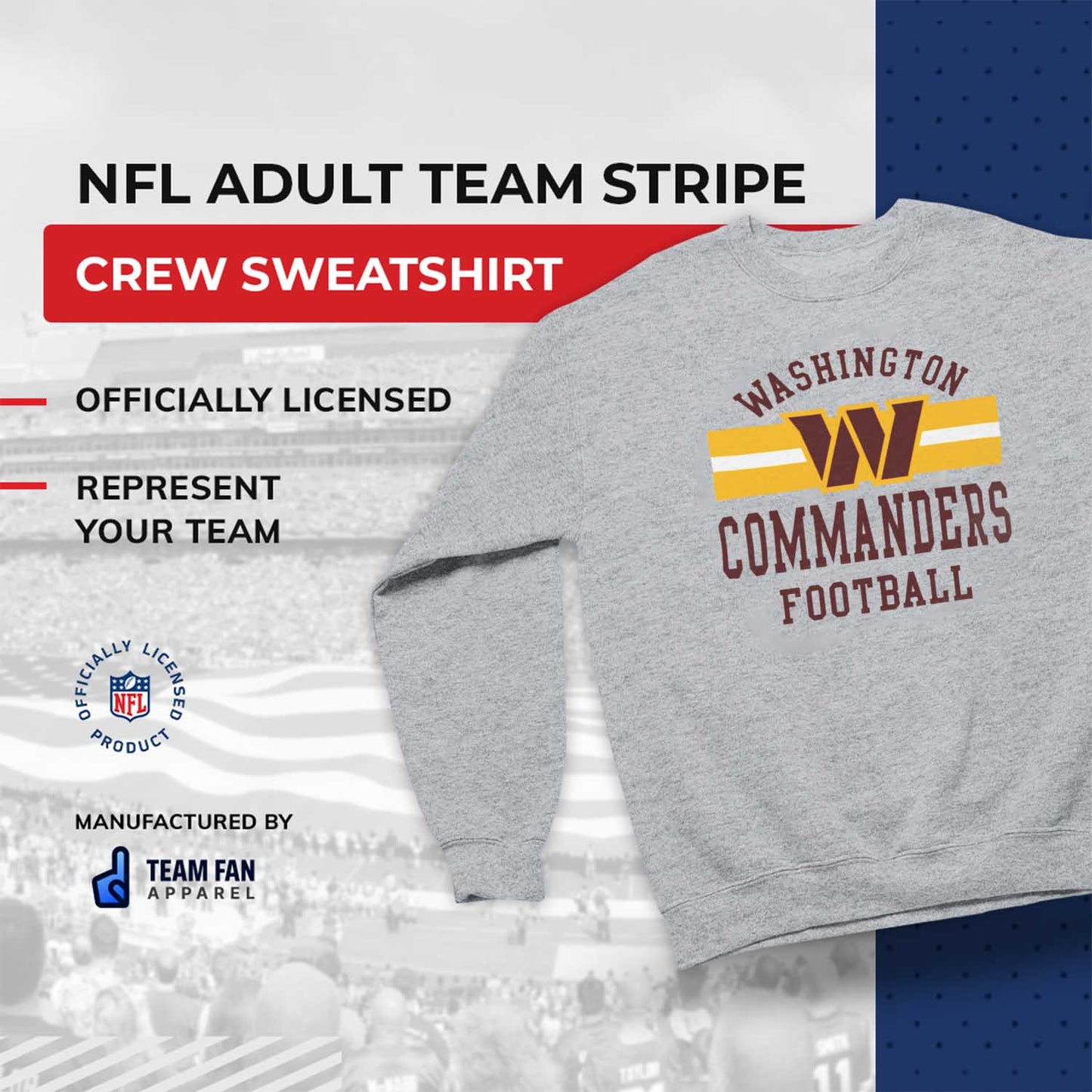 Washington Commanders NFL Team Stripe Crew Sweatshirt - Sport Gray