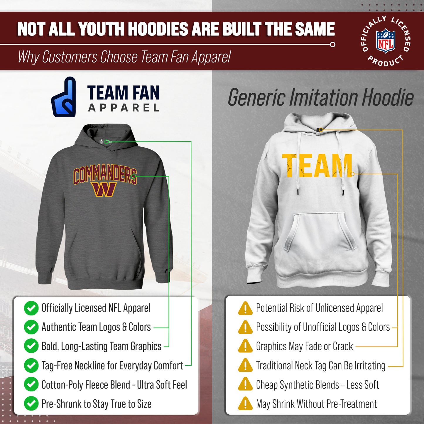 Washington Commanders NFL Youth Home Team Hoodie- Kids Hooded Sweatshirt - Sport Gray