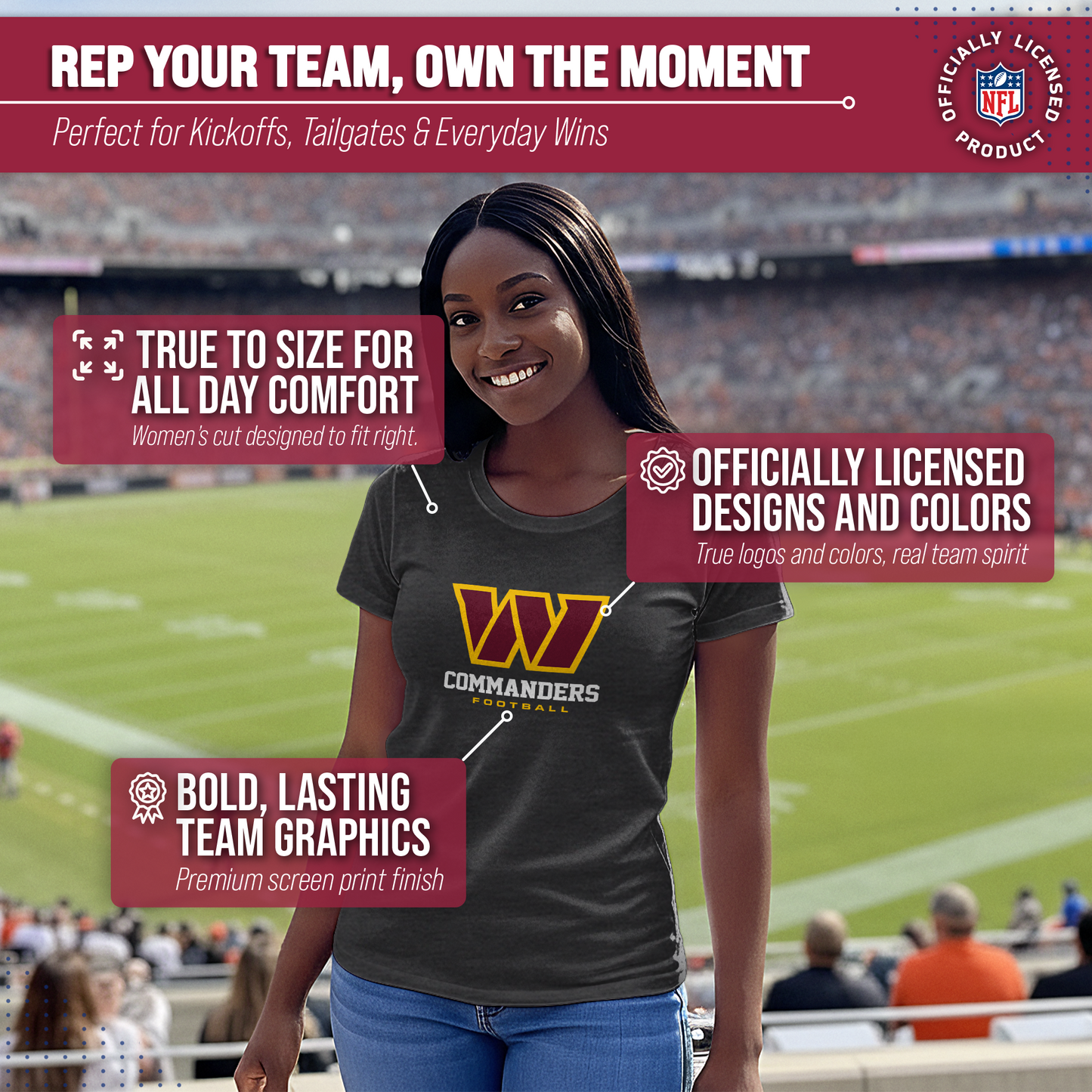 Washington Commanders Women's NFL Ultimate Fan Logo Short Sleeve T-Shirt - Black