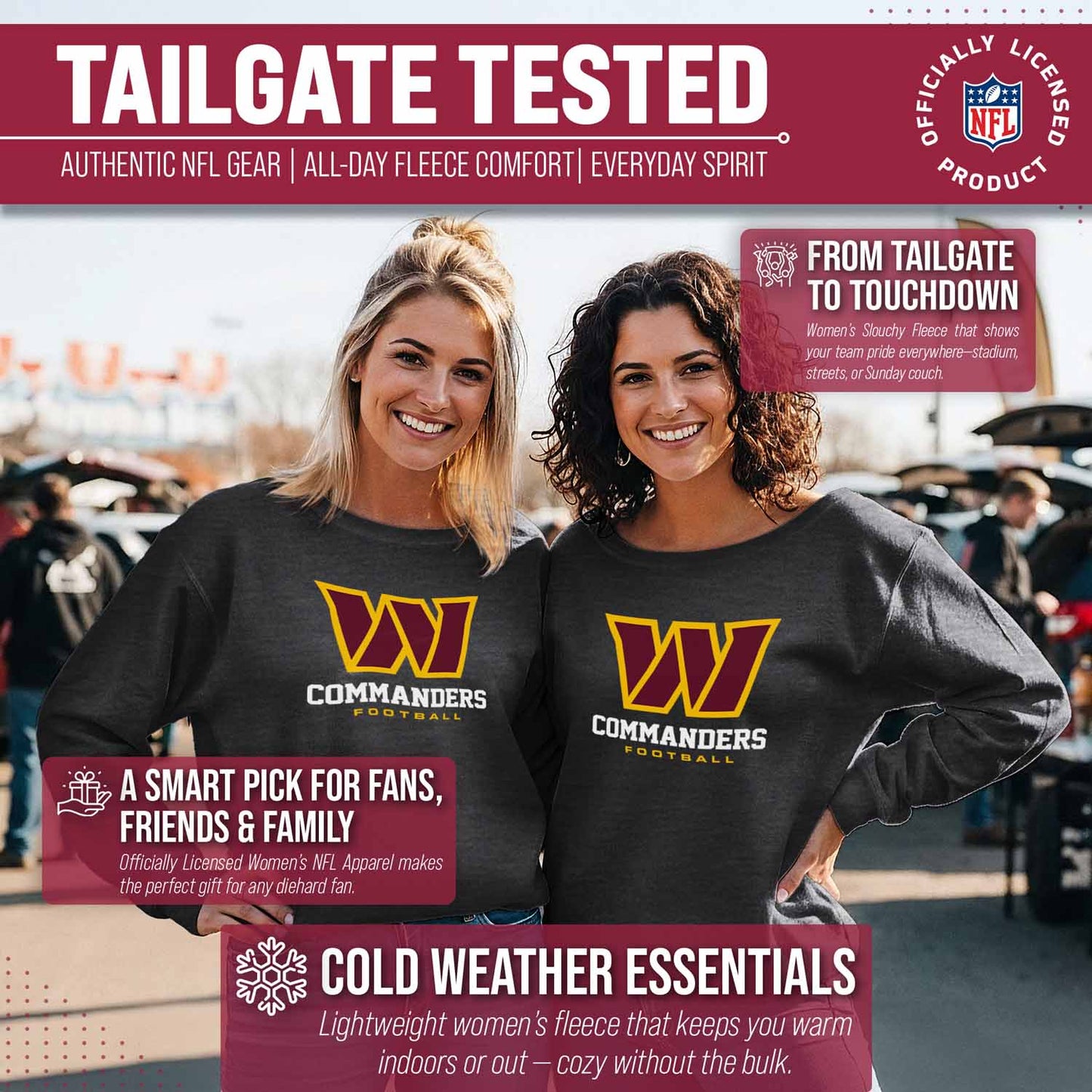 Washington Commanders NFL Womens Ultimate Fan French Terry Slouchy Top- Raglan Sleeves - Charcoal