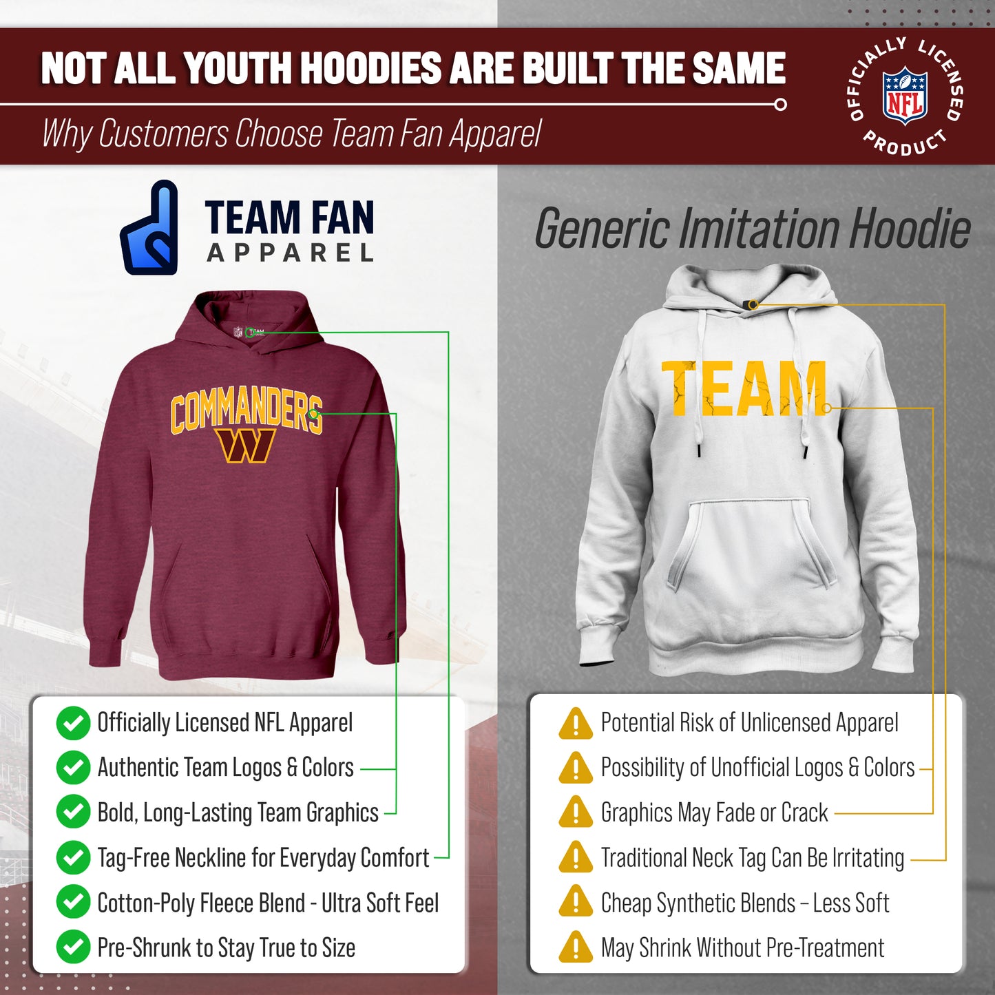 Washington Commanders NFL Youth Home Team Hoodie- Kids Hooded Sweatshirt - Maroon
