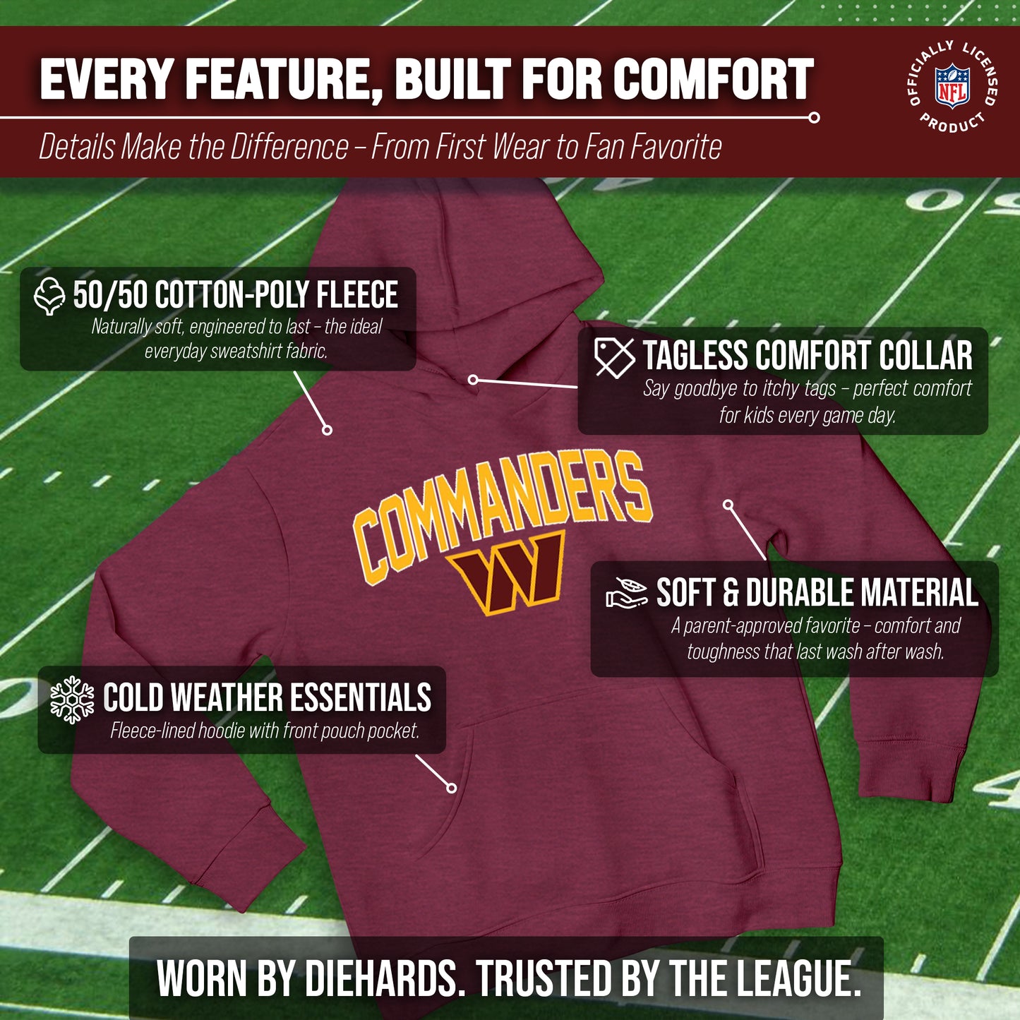 Washington Commanders NFL Youth Home Team Hoodie- Kids Hooded Sweatshirt - Maroon