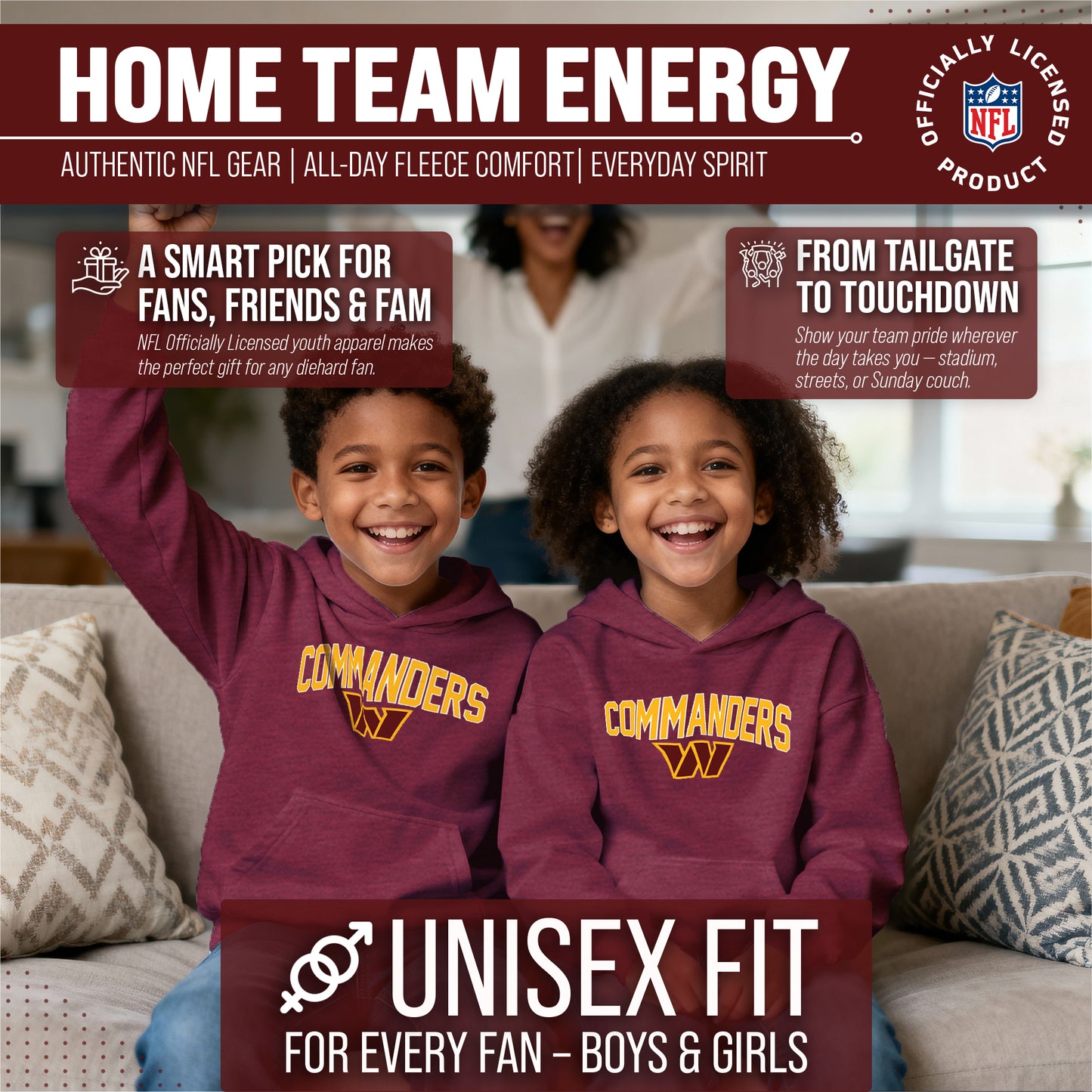 Washington Commanders NFL Youth Home Team Hoodie- Kids Hooded Sweatshirt - Maroon