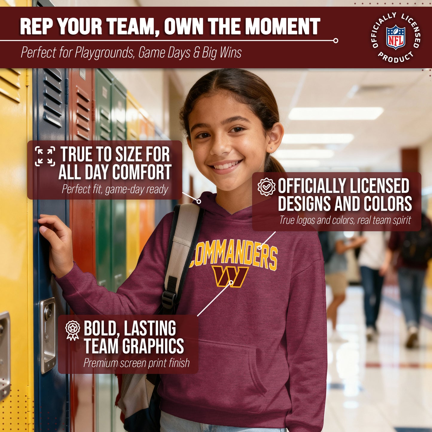 Washington Commanders NFL Youth Home Team Hoodie- Kids Hooded Sweatshirt - Maroon
