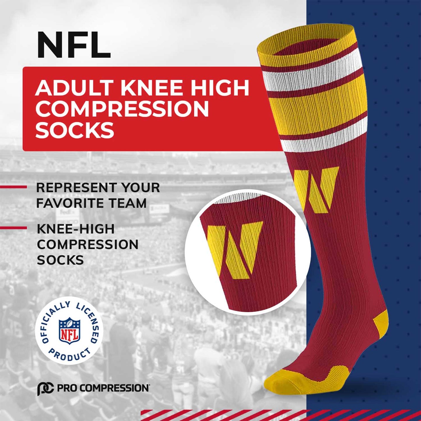 Washington Commanders NFL Adult Knee High-Performance Socks - Maroon