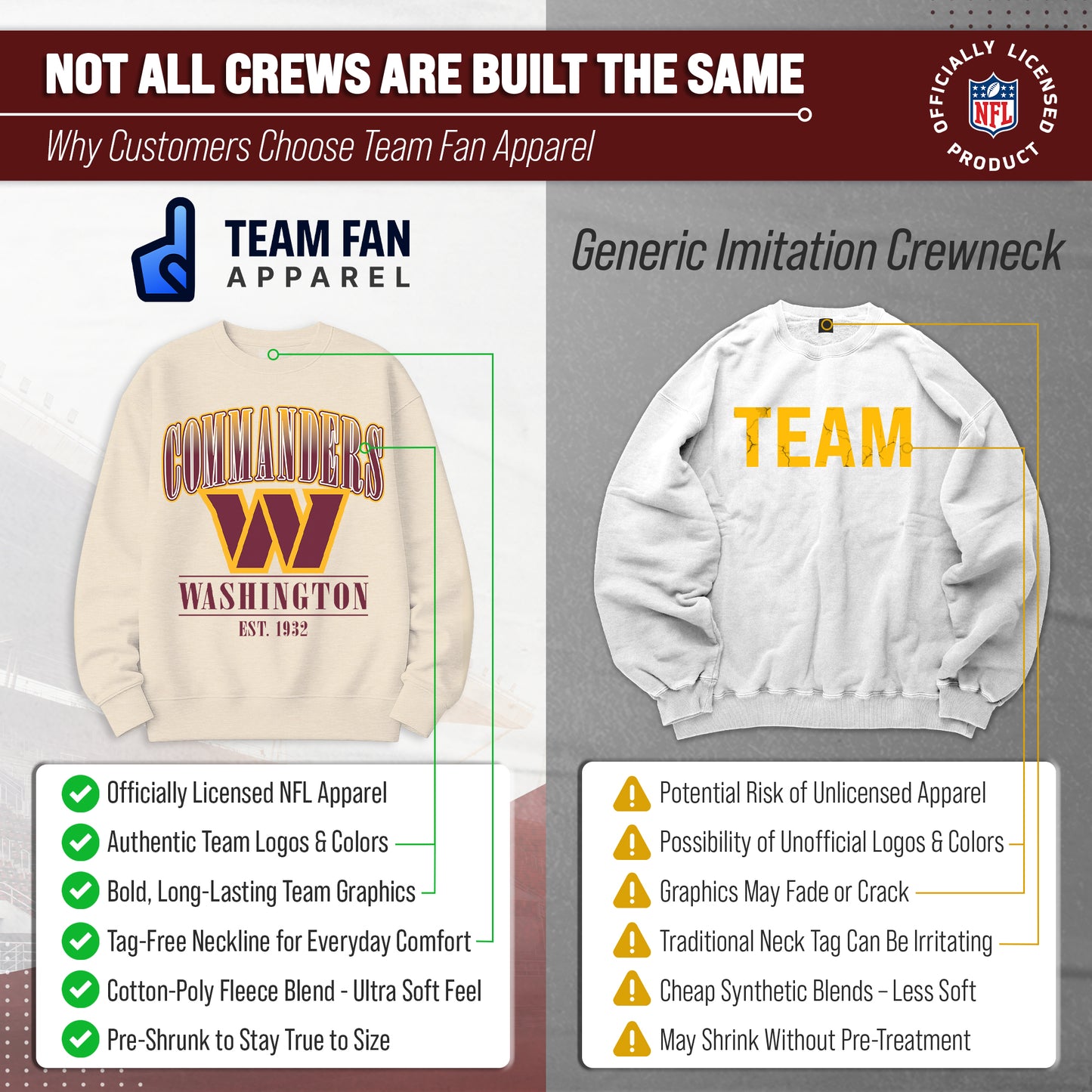 Washington Commanders Womens NFL Starstruck Crewneck Pullover - Cream
