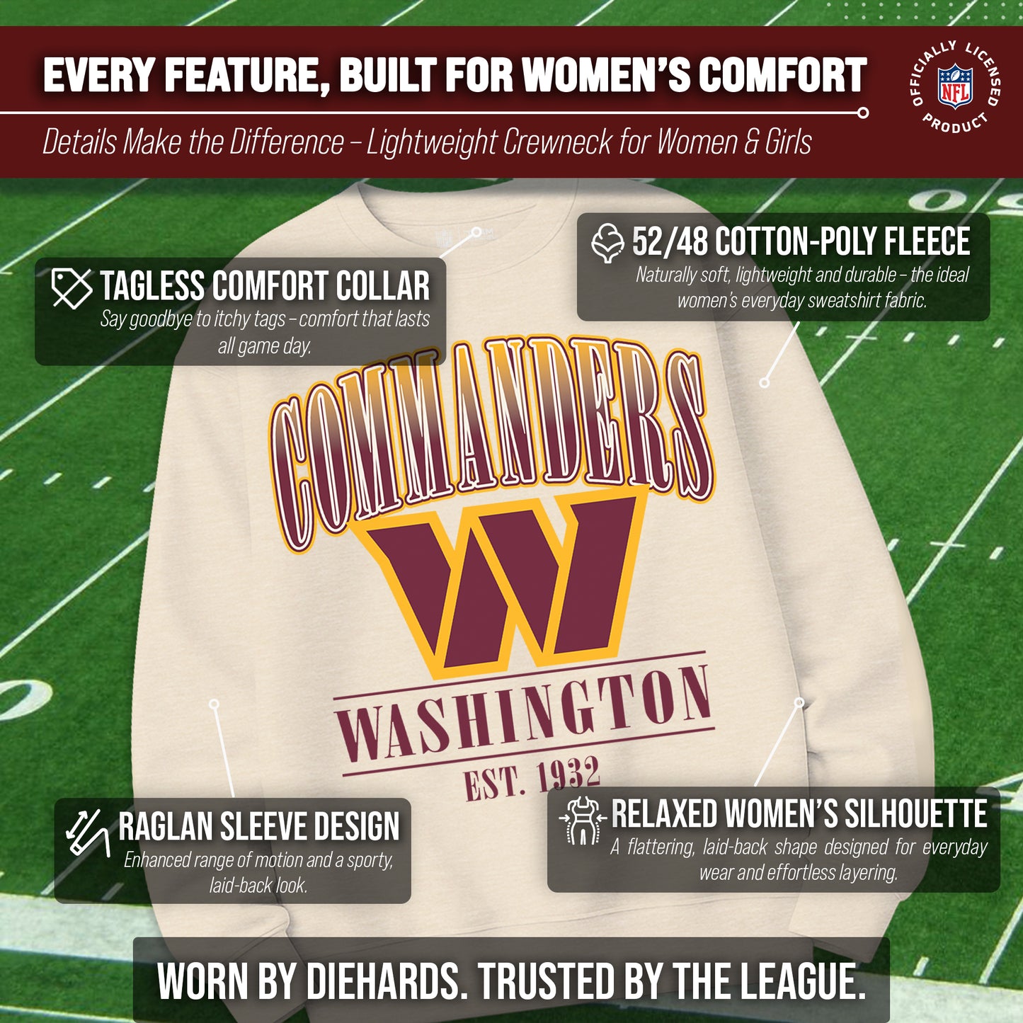 Washington Commanders Womens NFL Starstruck Crewneck Pullover - Cream