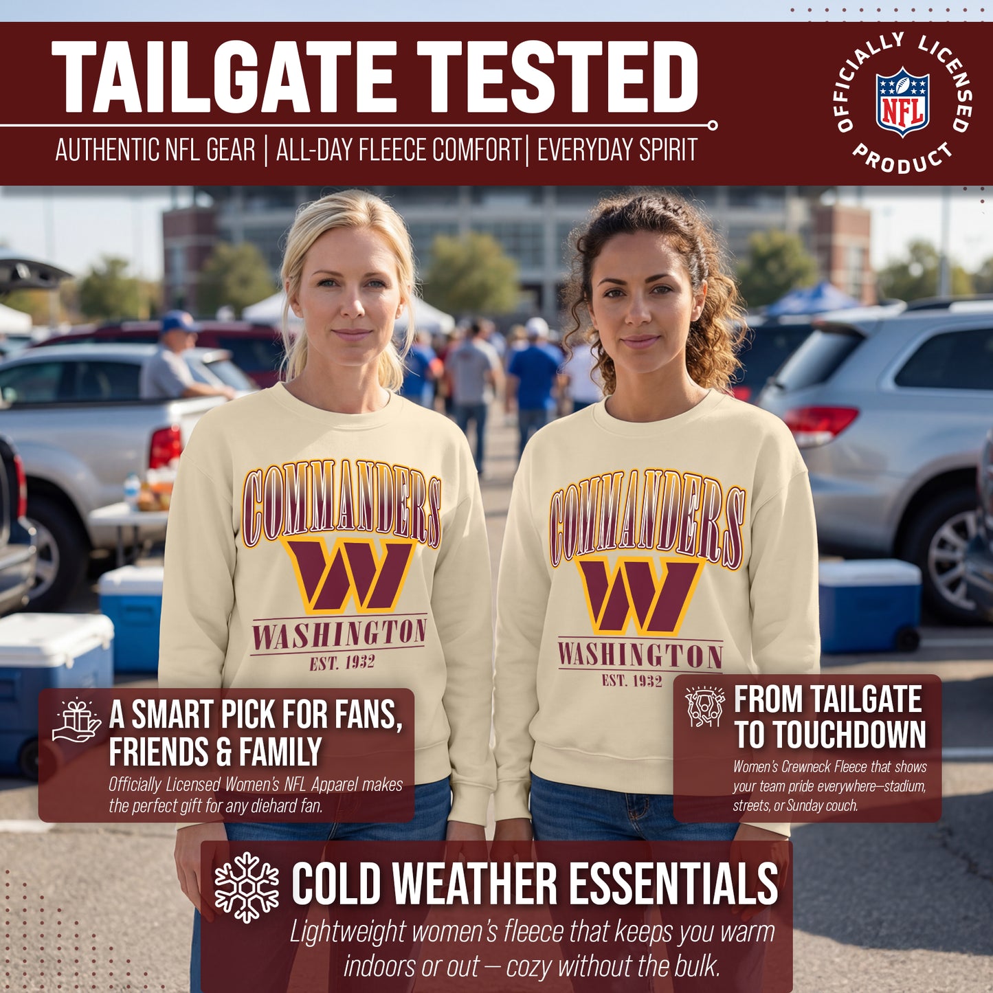 Washington Commanders Womens NFL Starstruck Crewneck Pullover - Cream