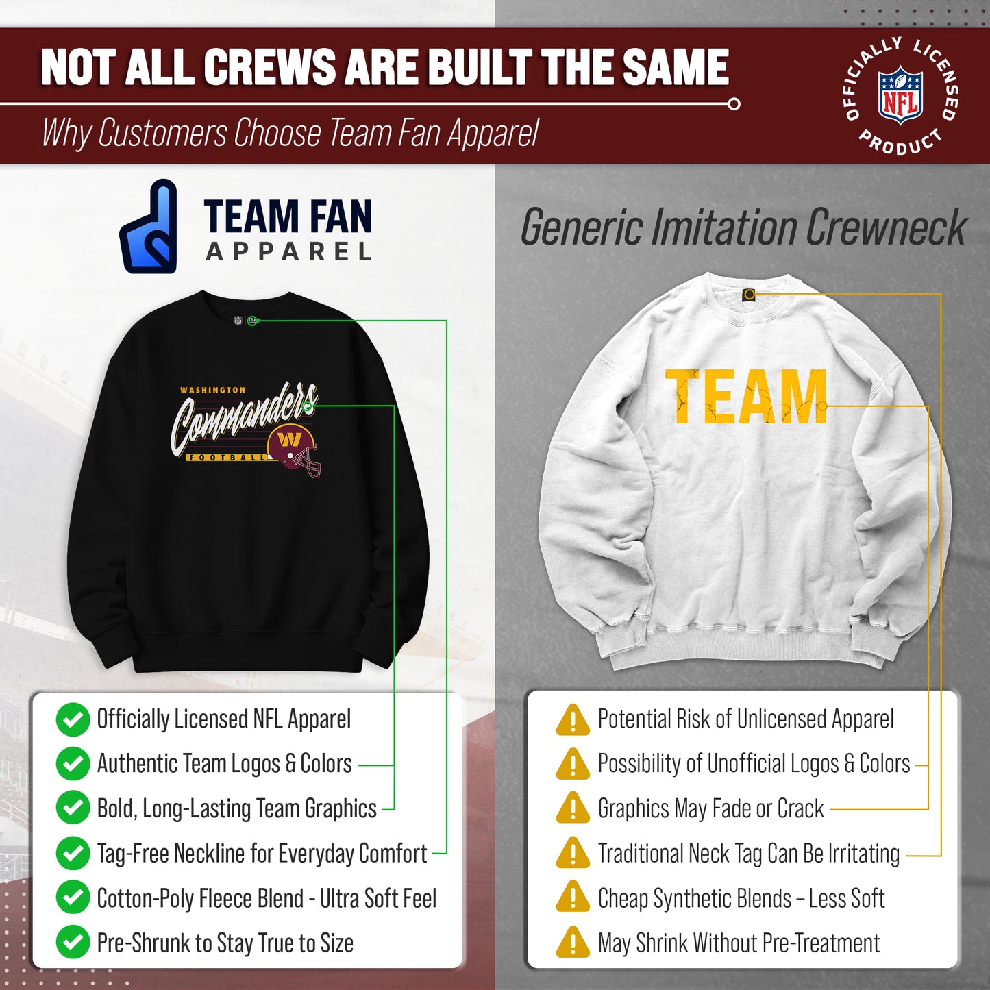 Washington Commanders Womens NFL Scrimmage Line Crewneck Pullover - Black
