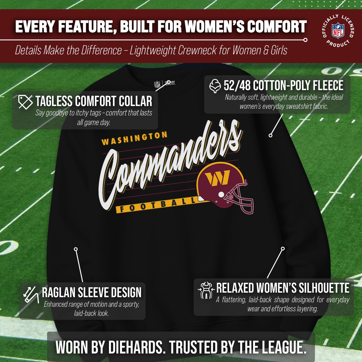 Washington Commanders Womens NFL Scrimmage Line Crewneck Pullover - Black