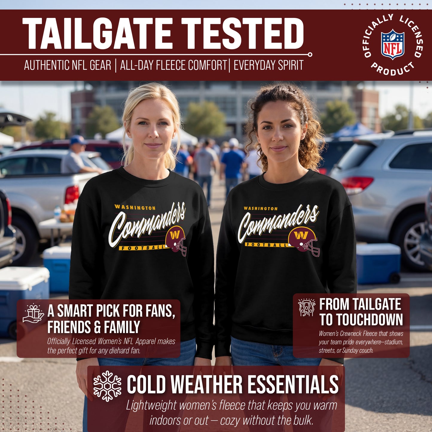 Washington Commanders Womens NFL Scrimmage Line Crewneck Pullover - Black